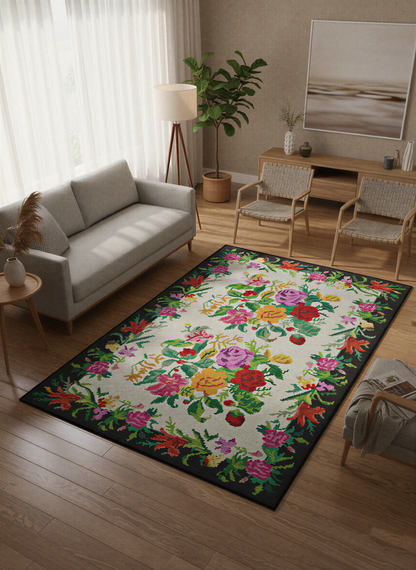Arte VN006 Vintage Klasik Çiçek Figürlü Dekoratif Şönil Halı