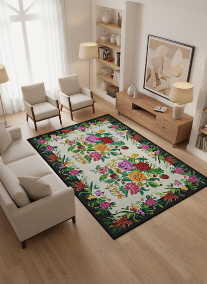 Arte VN006 Vintage Klasik Çiçek Figürlü Dekoratif Şönil Halı