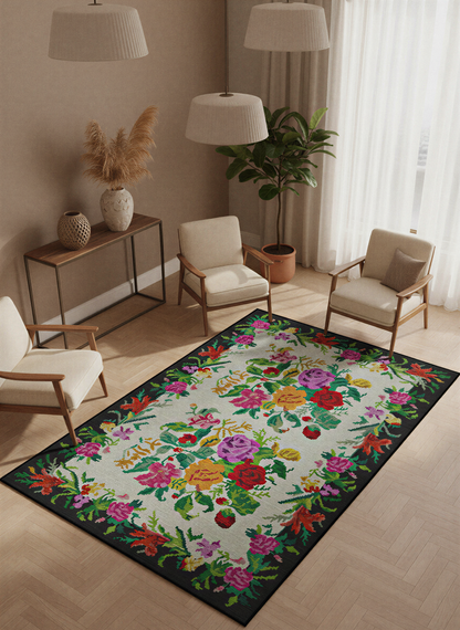 Arte VN006 Vintage Klasik Çiçek Figürlü Dekoratif Şönil Halı