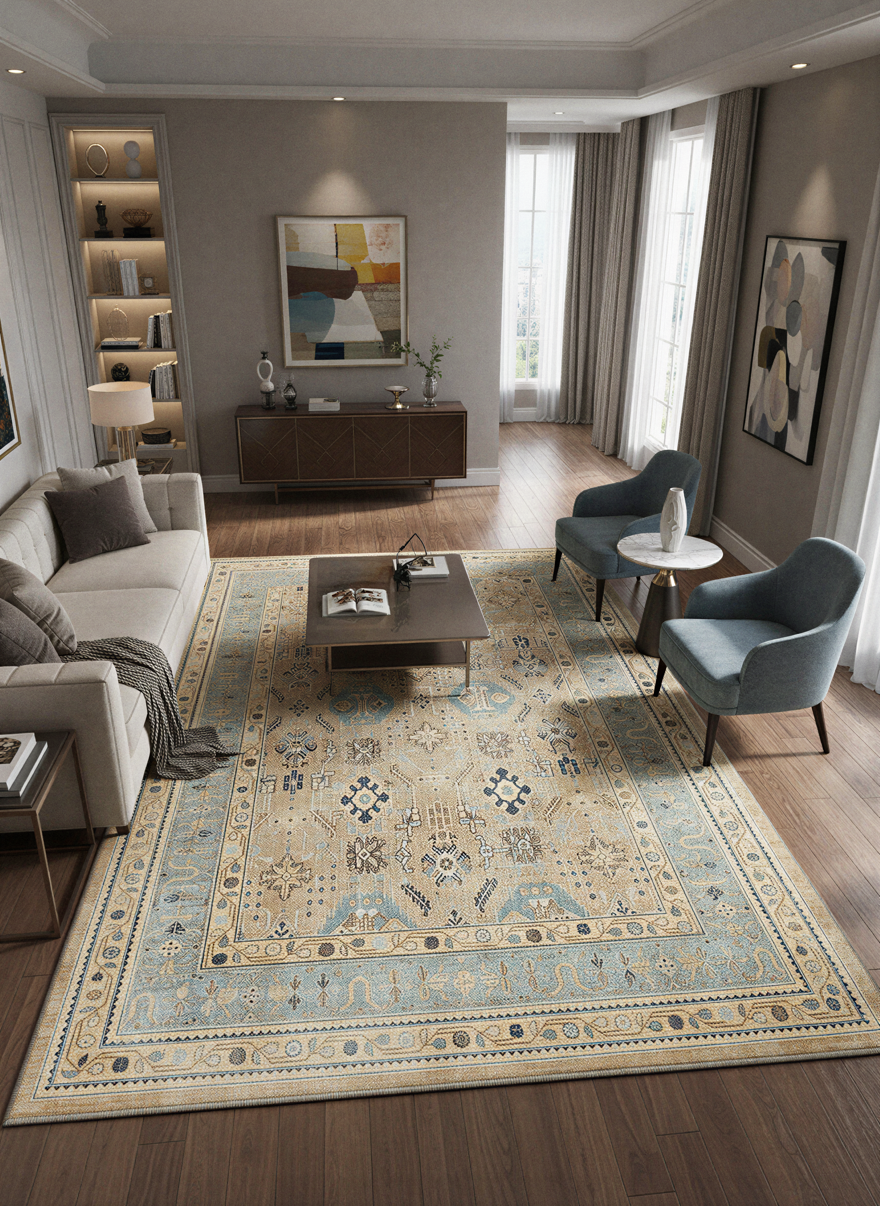 Arte VN008-2 Vintage Klasik Desenli Dekoratif Şönil Halı