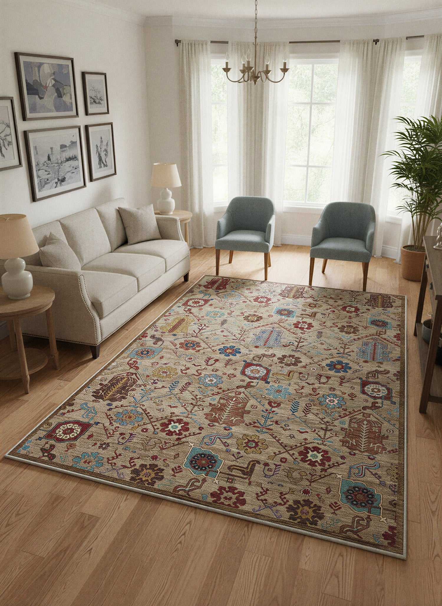 Arte VN010-2 Vintage Klasik Desenli Dekoratif Şönil Halı