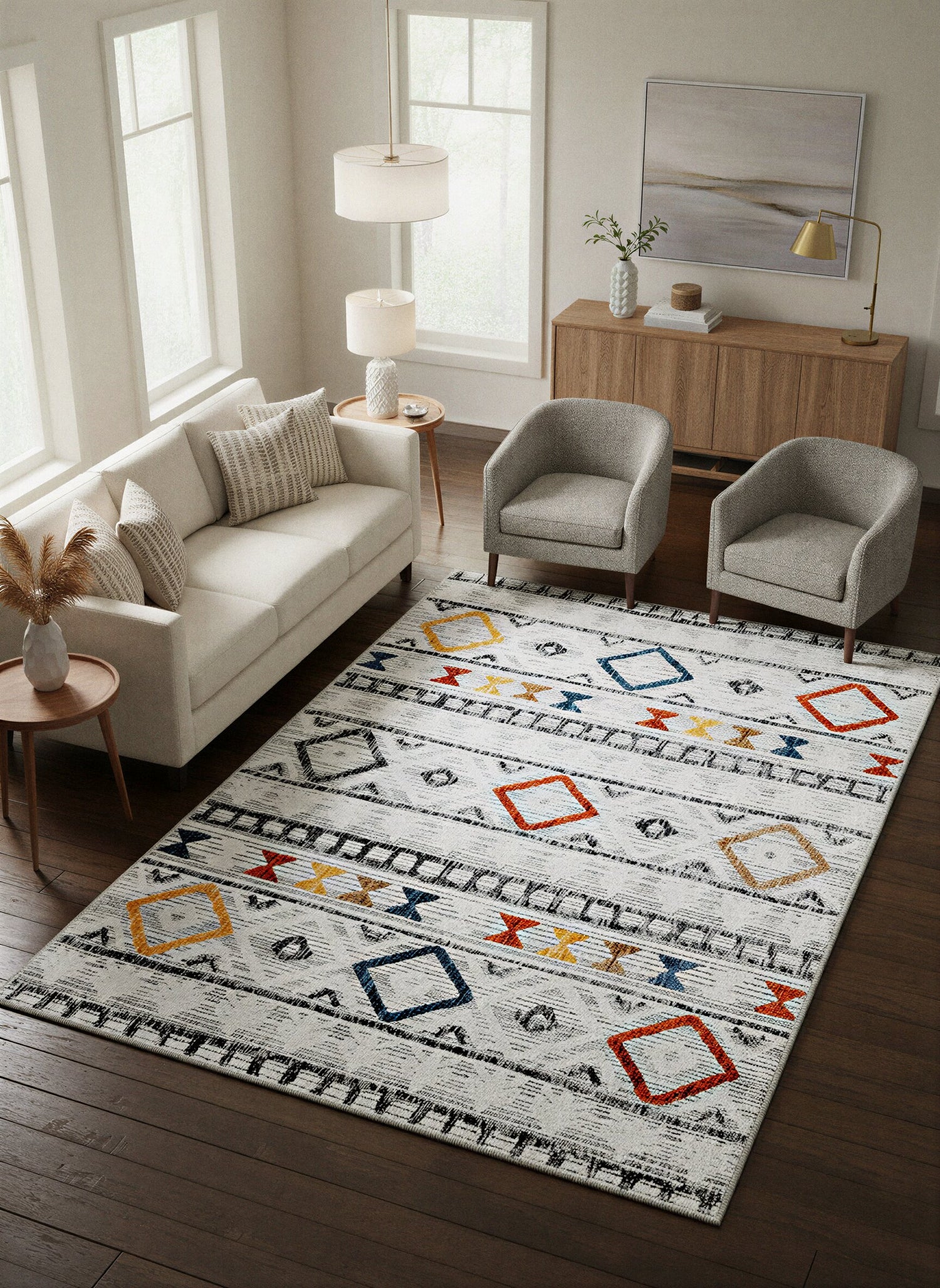 Arte VN012 İskandinav Desenli Renkli Dekoratif Şönil Halı