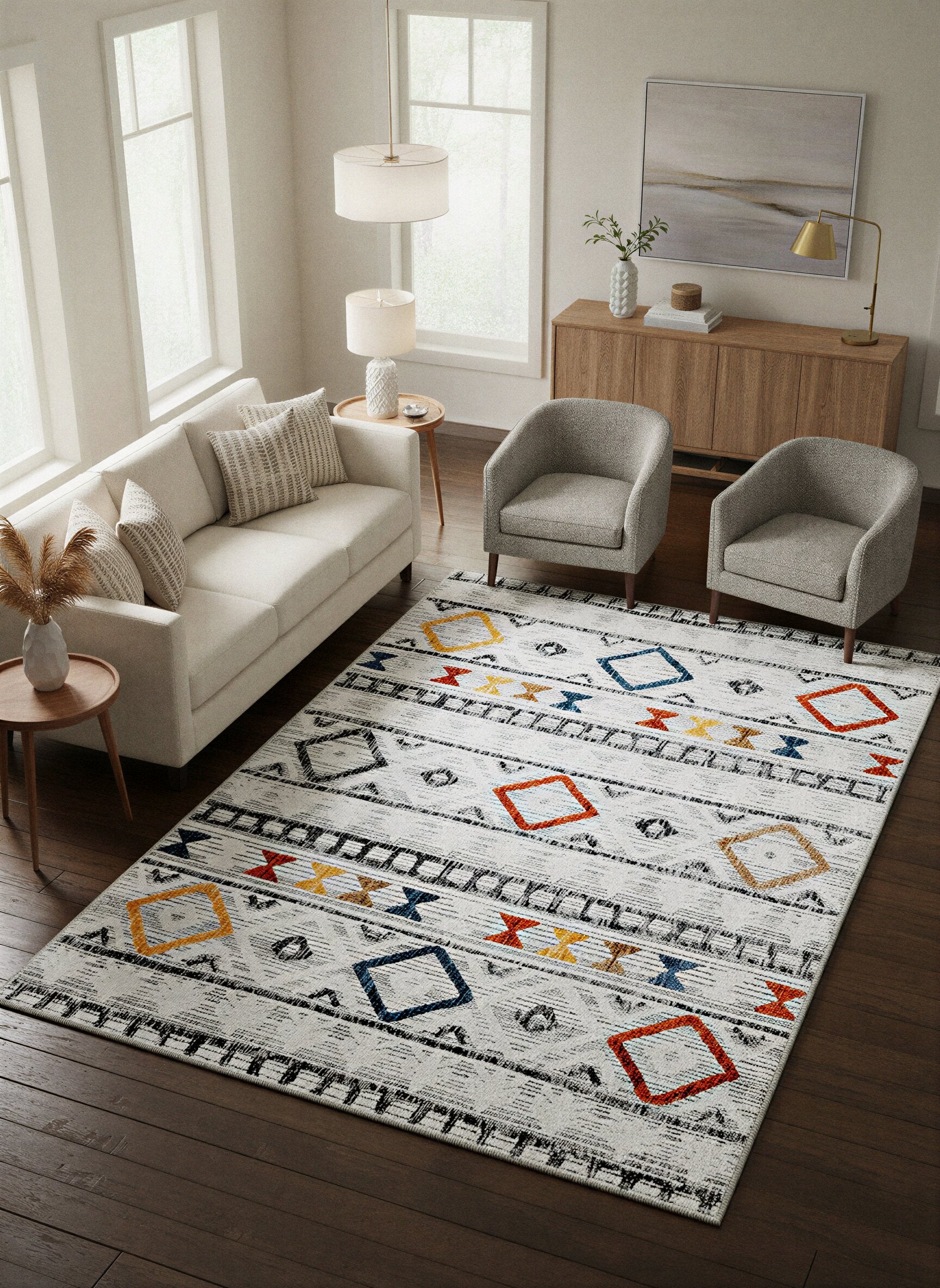 Arte VN012 İskandinav Desenli Renkli Dekoratif Şönil Halı