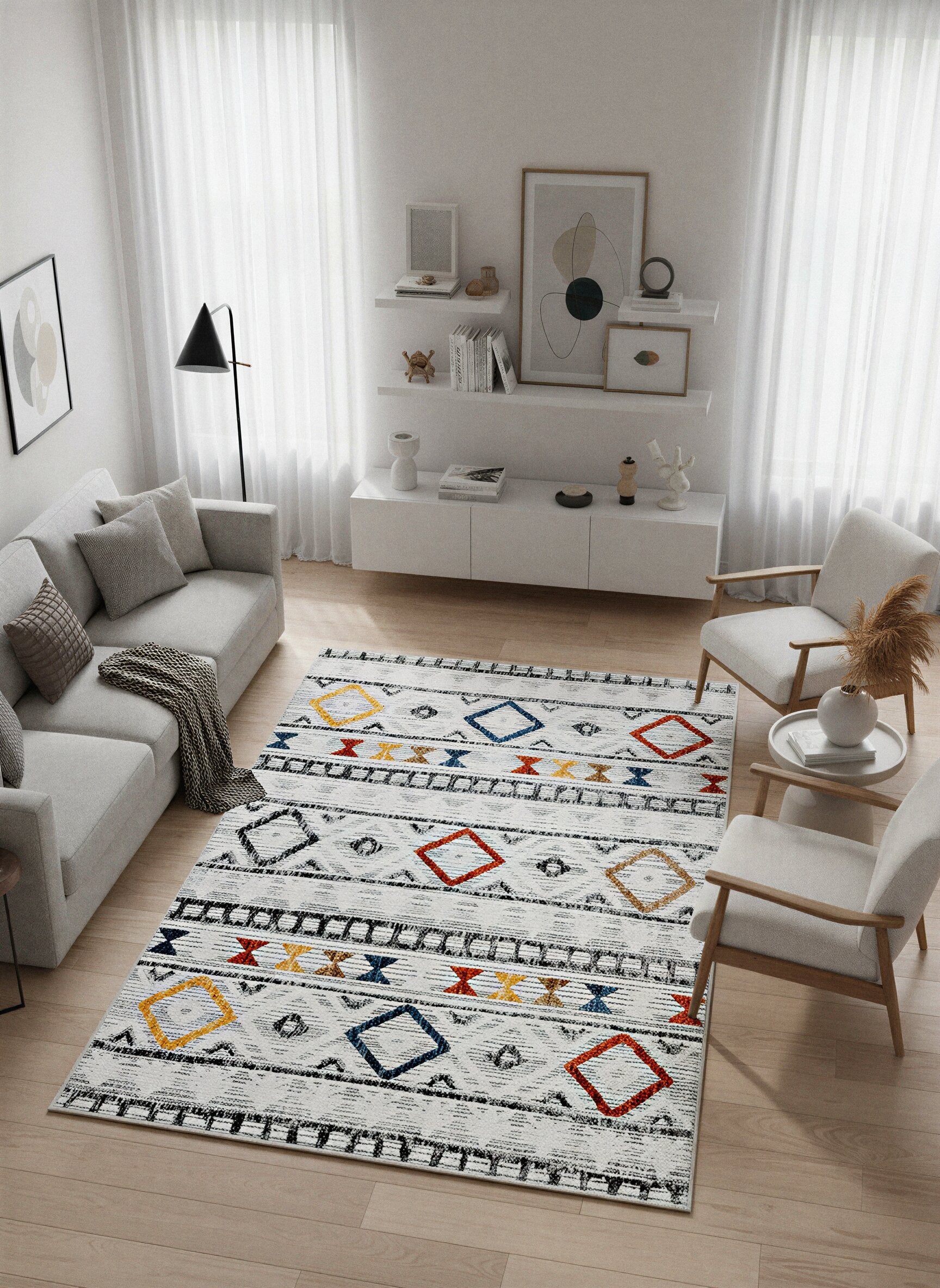 Arte VN012 İskandinav Desenli Renkli Dekoratif Şönil Halı