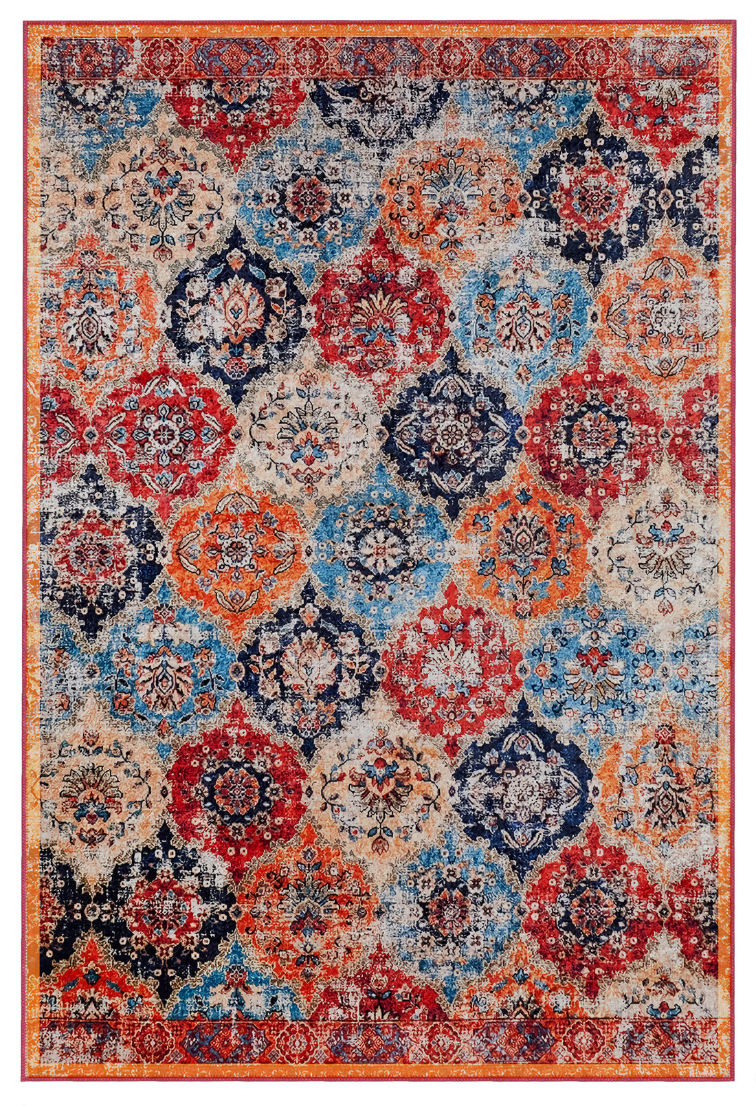 Arte VN013 Vintage Çiçek Figürlü Renkli Dekoratif Şönil Halı