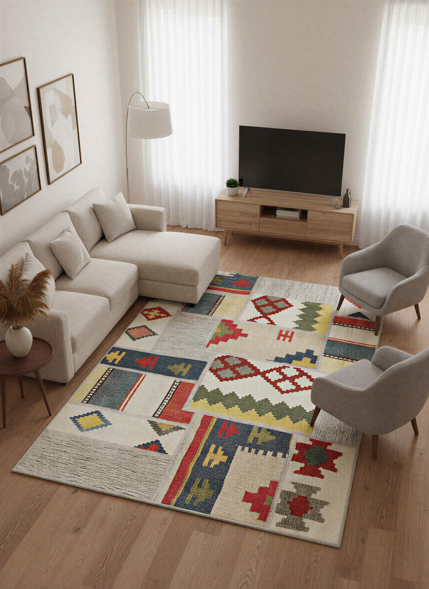 Arte VN014 İskandinav Desenli Renkli Patch Dekoratif Şönil Halı