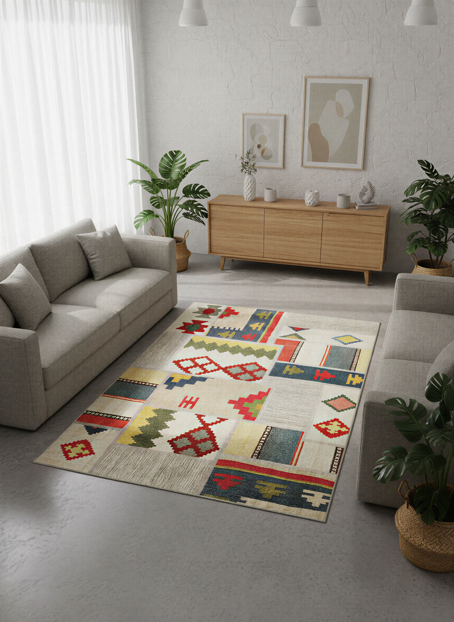 Arte VN014 İskandinav Desenli Renkli Patch Dekoratif Şönil Halı