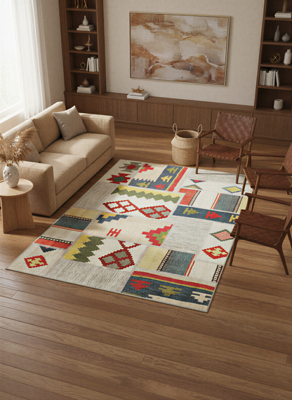 Arte VN014 İskandinav Desenli Renkli Patch Dekoratif Şönil Halı