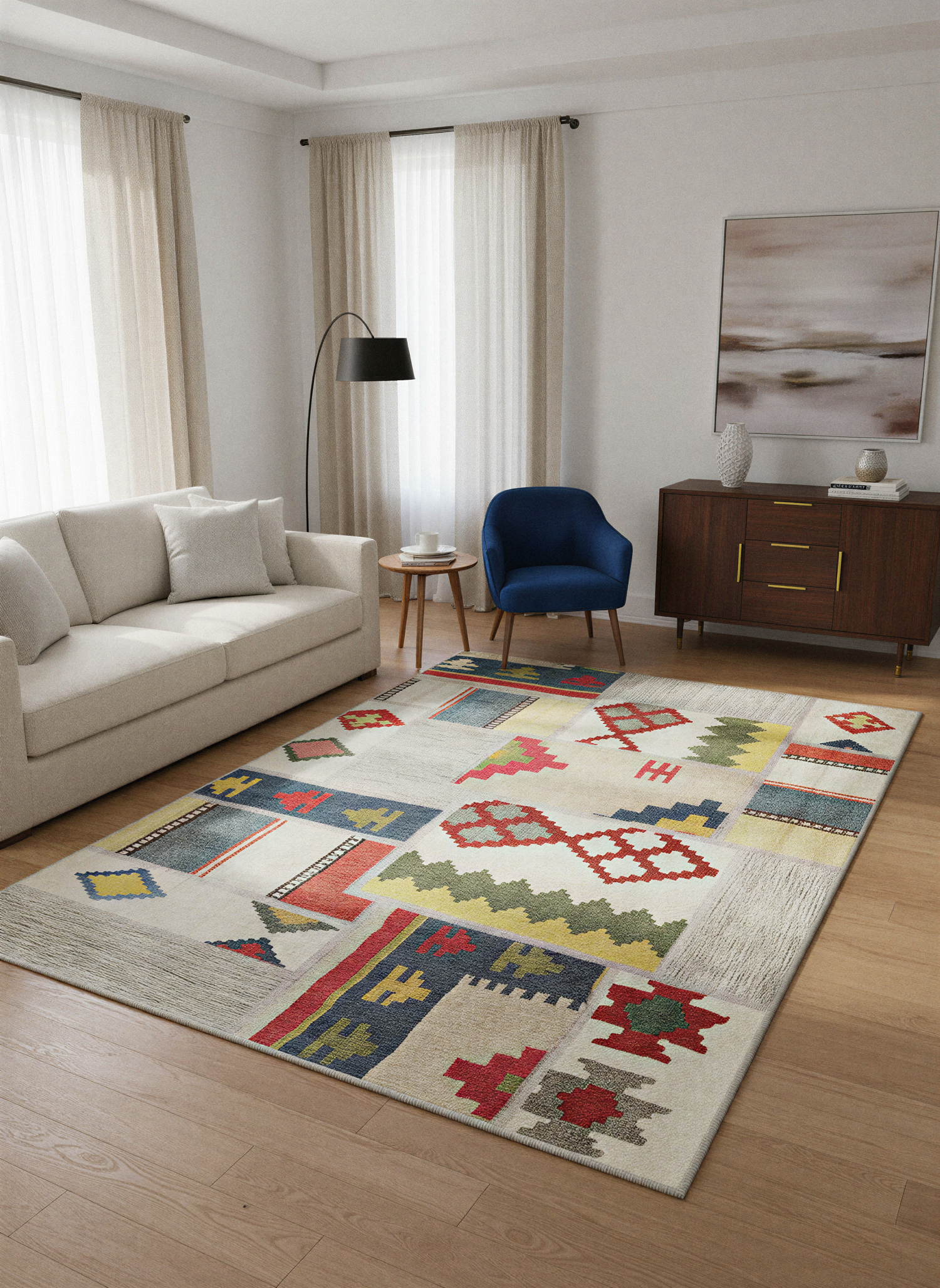 Arte VN014 İskandinav Desenli Renkli Patch Dekoratif Şönil Halı