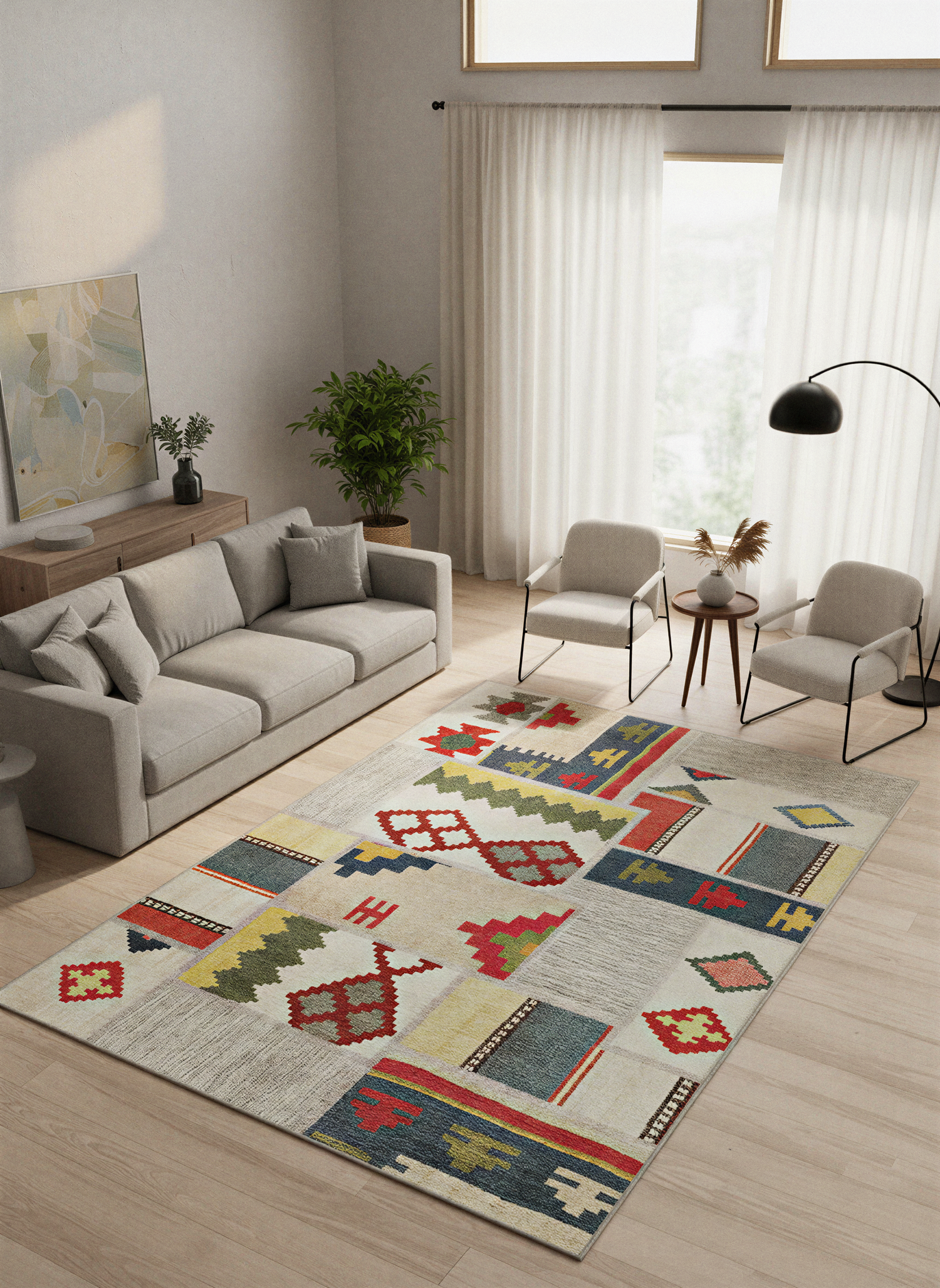 Arte VN014 İskandinav Desenli Renkli Patch Dekoratif Şönil Halı