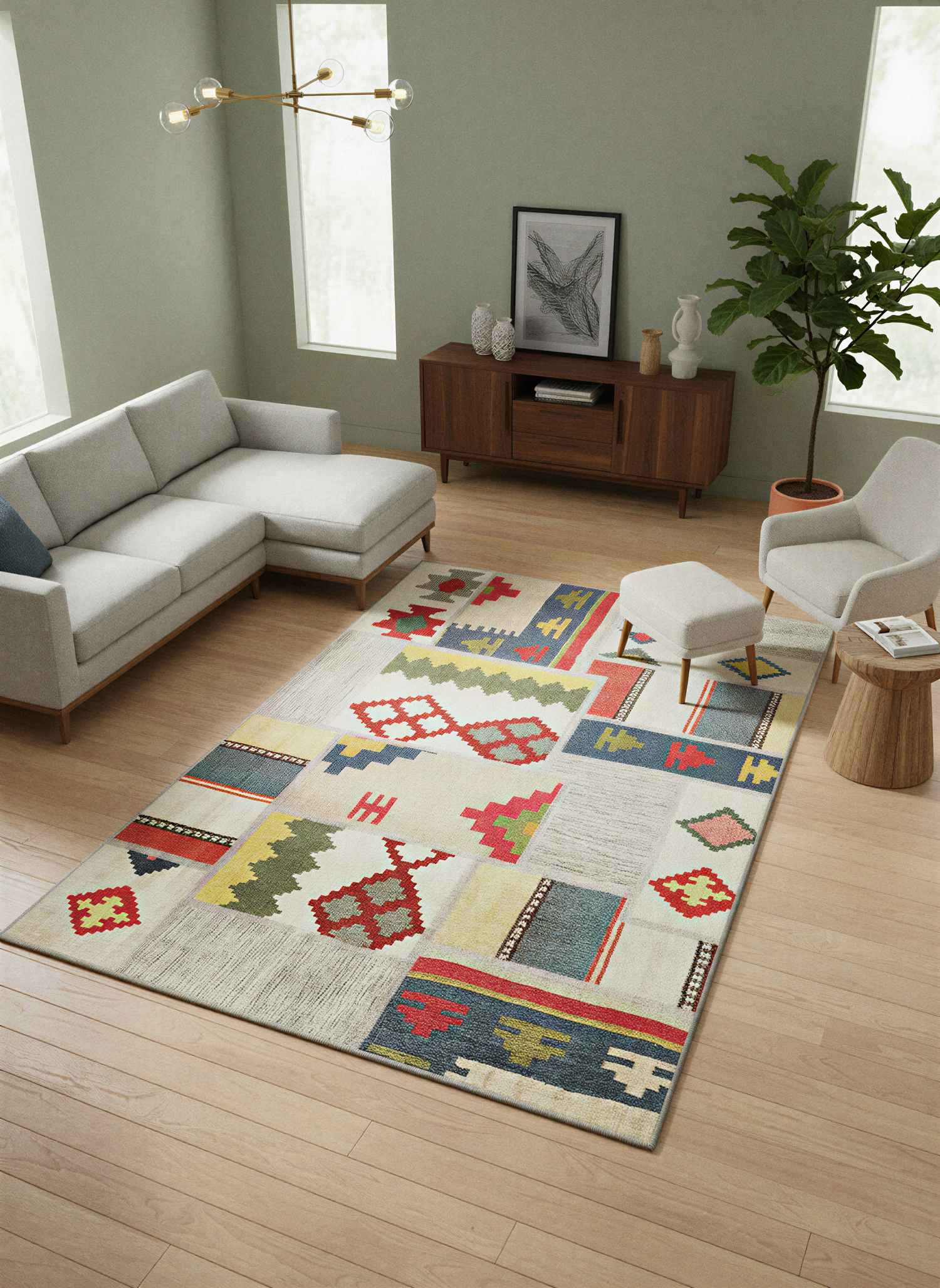 Arte VN014 İskandinav Desenli Renkli Patch Dekoratif Şönil Halı