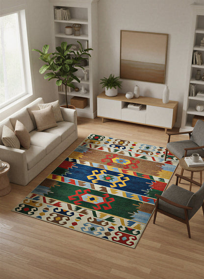 Arte VN015 Etnik Desenli Renkli Dekoratif Şönil Halı