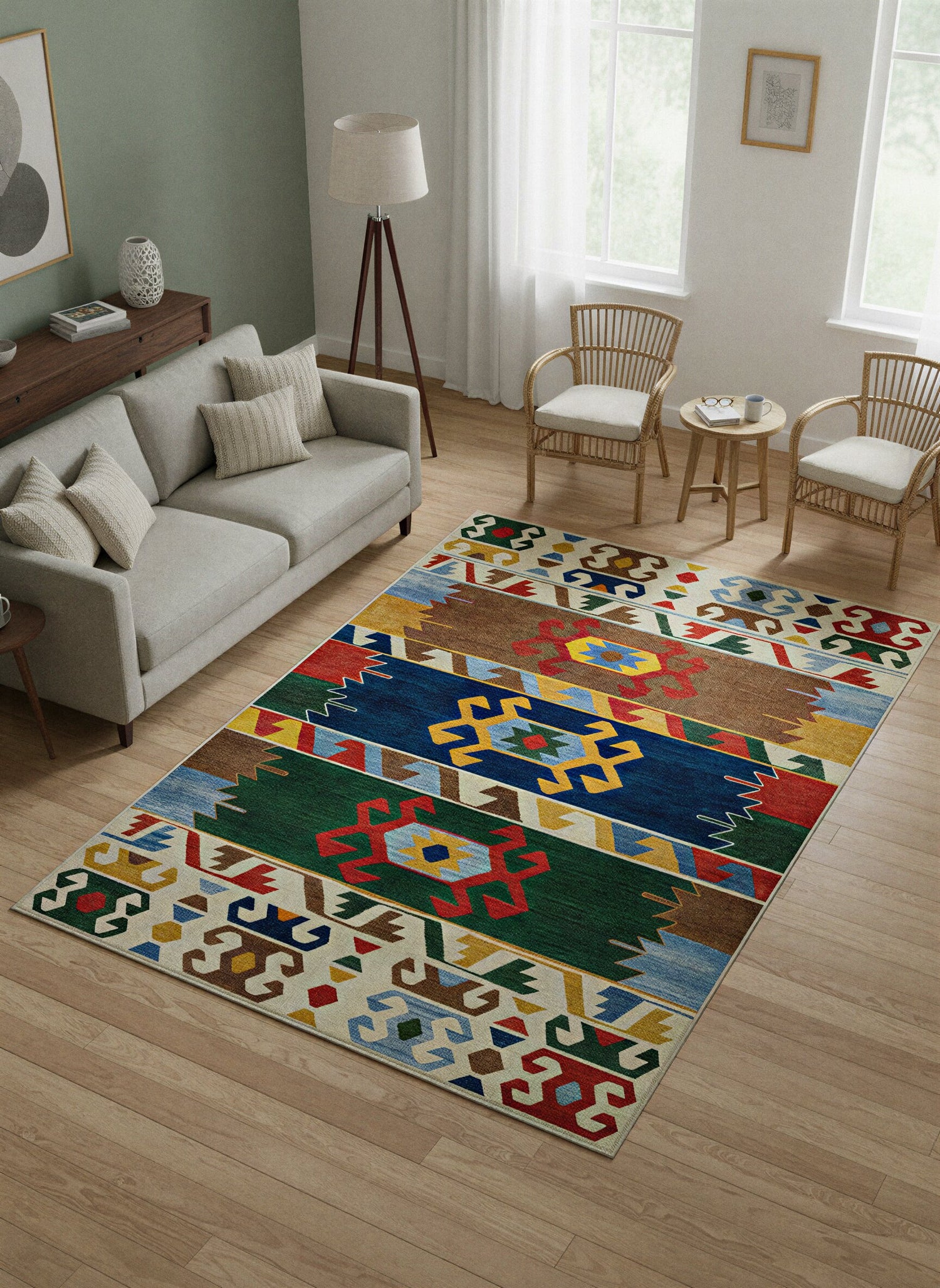 Arte VN015 Etnik Desenli Renkli Dekoratif Şönil Halı