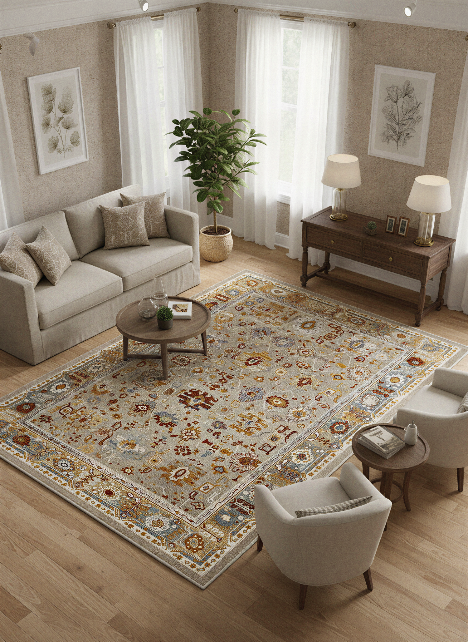 Arte VN016 Vintage Klasik Desenli Dekoratif Şönil Halı