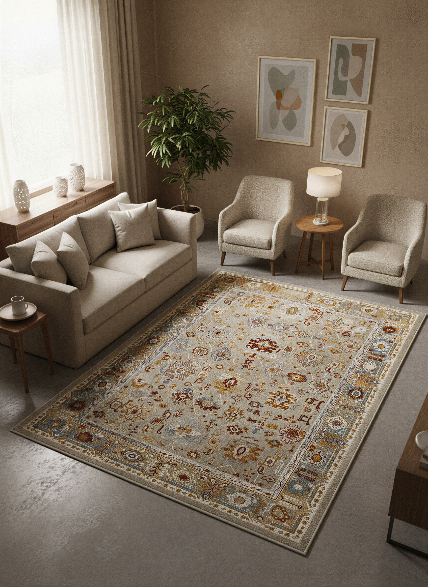 Arte VN016 Vintage Klasik Desenli Dekoratif Şönil Halı