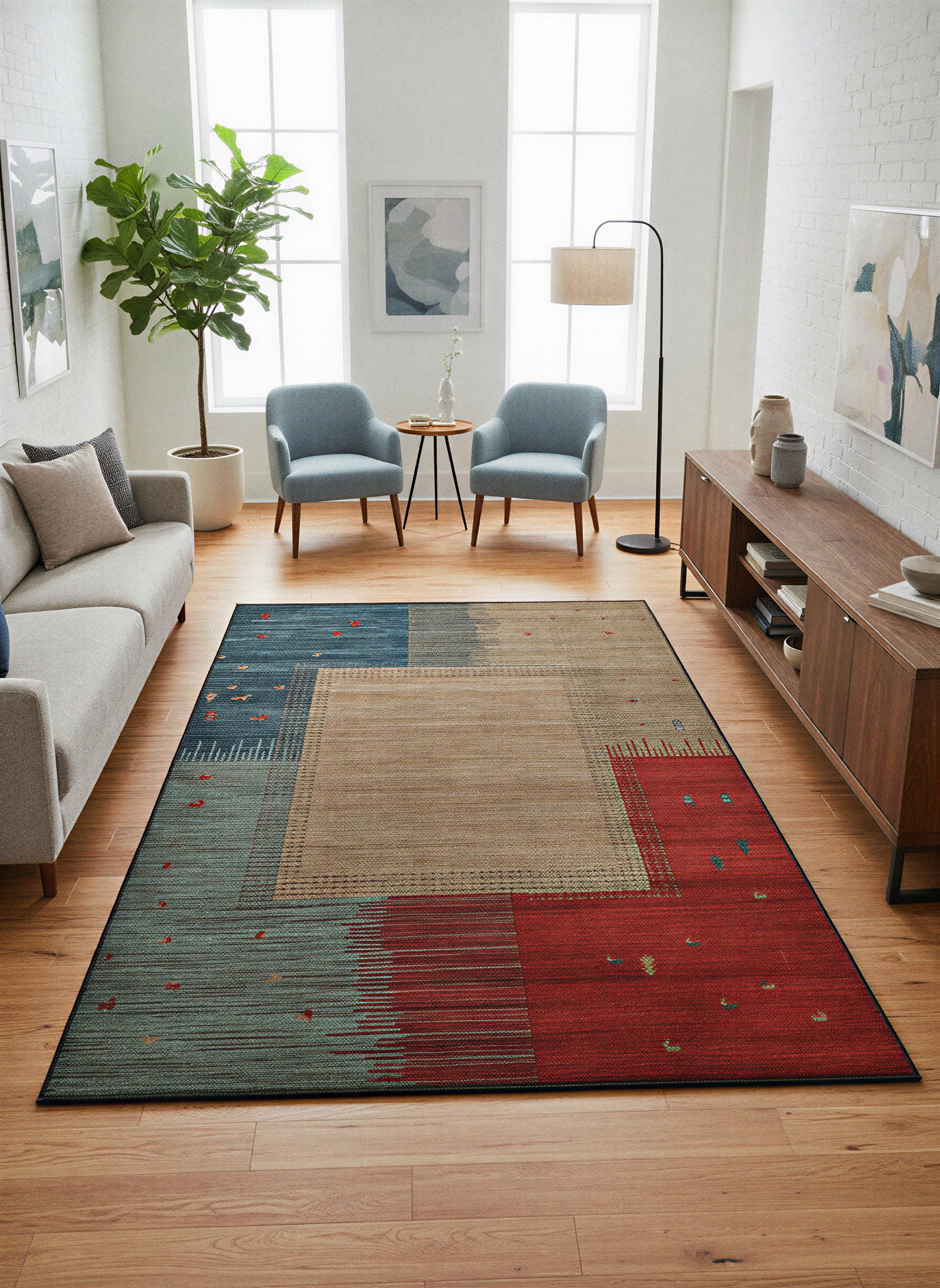 Arte VN017 Modern Desenli Geometrik Figürlü Renkli Dekoratif Şönil Halı