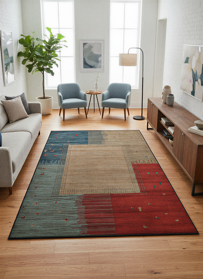 Arte VN017 Modern Desenli Geometrik Figürlü Renkli Dekoratif Şönil Halı