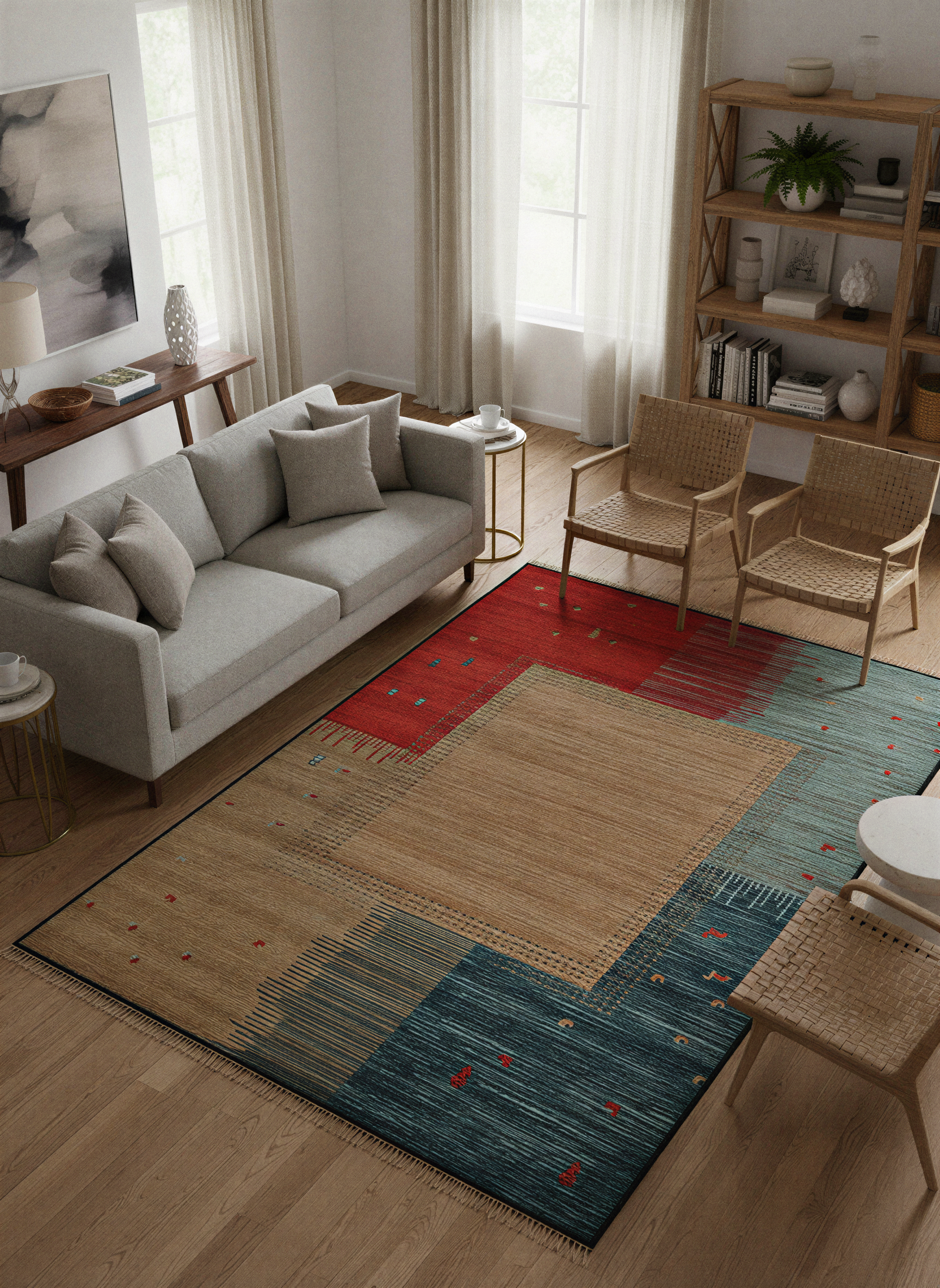 Arte VN017 Modern Desenli Geometrik Figürlü Renkli Dekoratif Şönil Halı