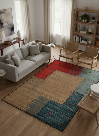 Arte VN017 Modern Desenli Geometrik Figürlü Renkli Dekoratif Şönil Halı