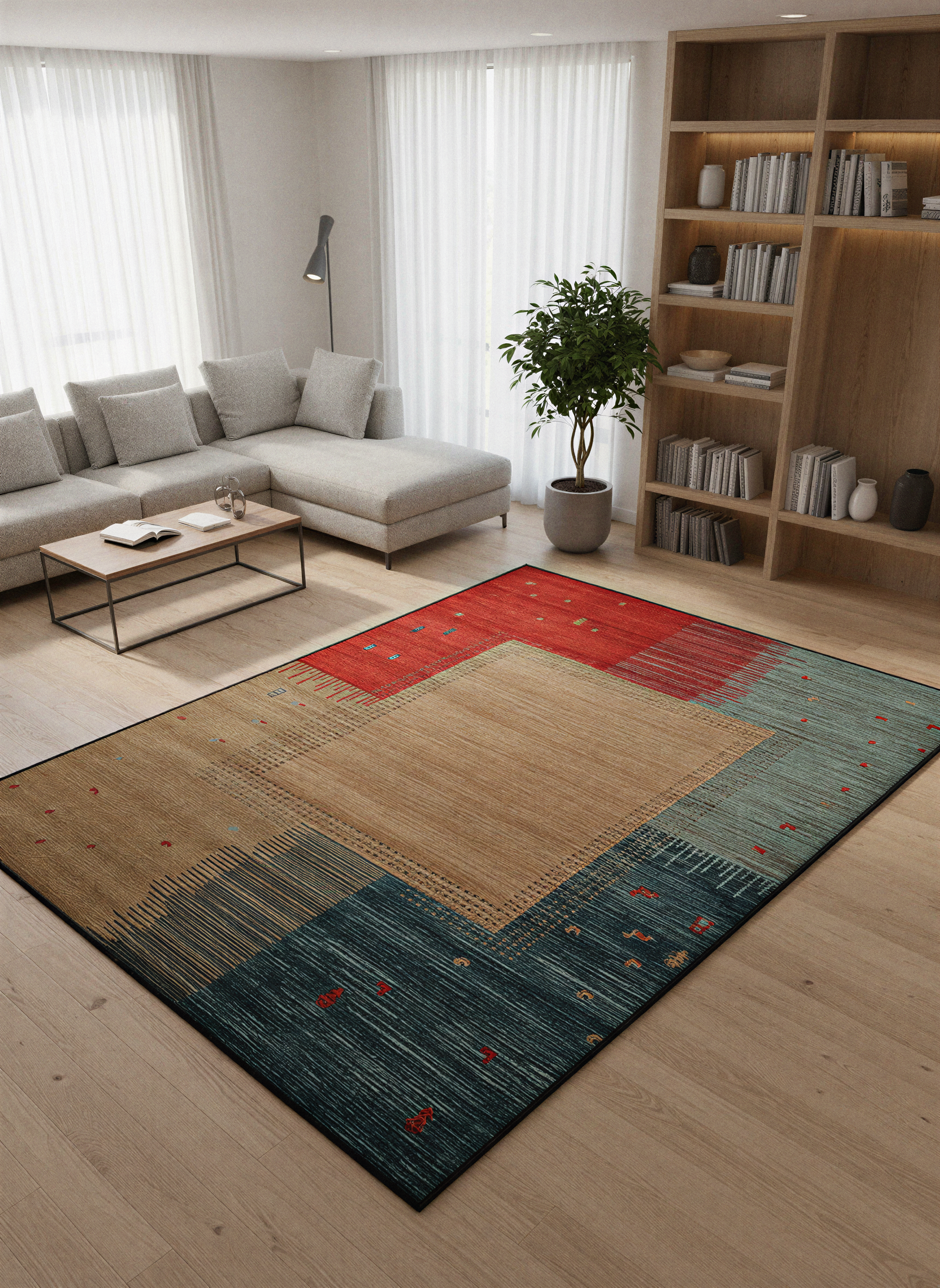 Arte VN017 Modern Desenli Geometrik Figürlü Renkli Dekoratif Şönil Halı