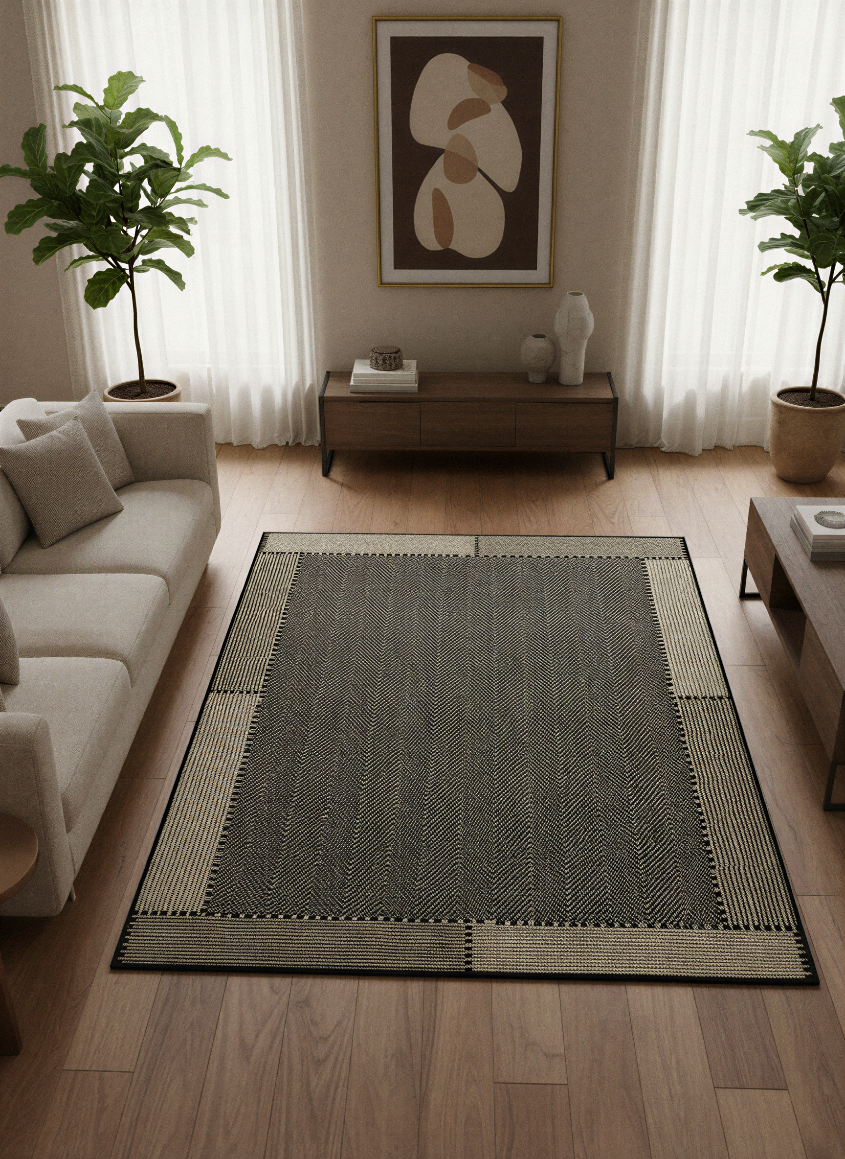 Arte VN018-1 Modern Balıksırtı Desenli Dekoratif Şönil Halı