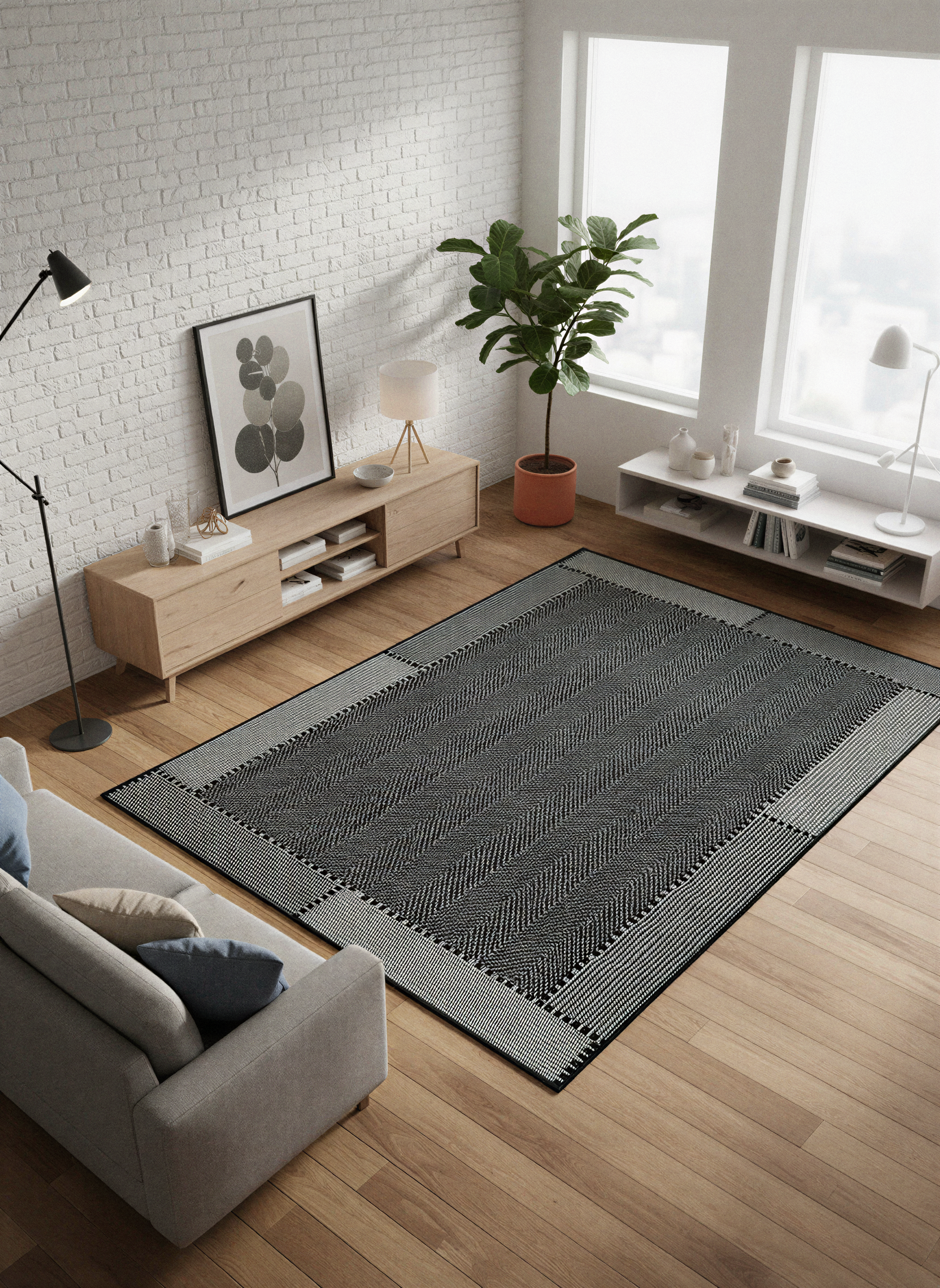 Arte VN018-2 Modern Balıksırtı Desenli Dekoratif Şönil Halı