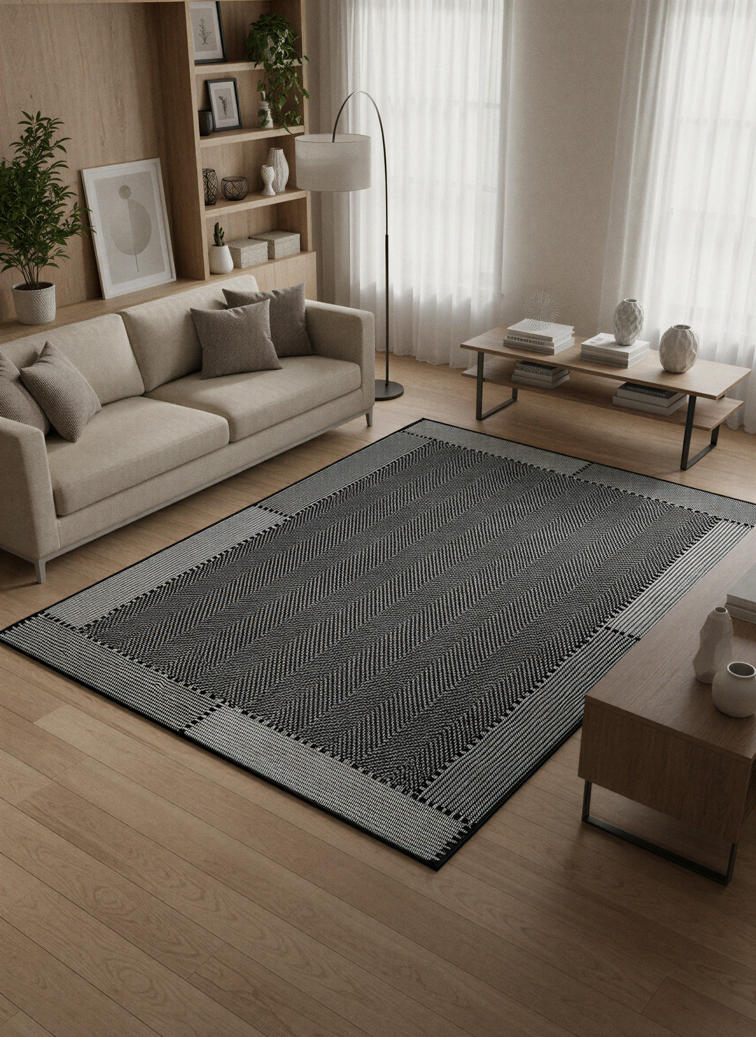 Arte VN018-2 Modern Balıksırtı Desenli Dekoratif Şönil Halı