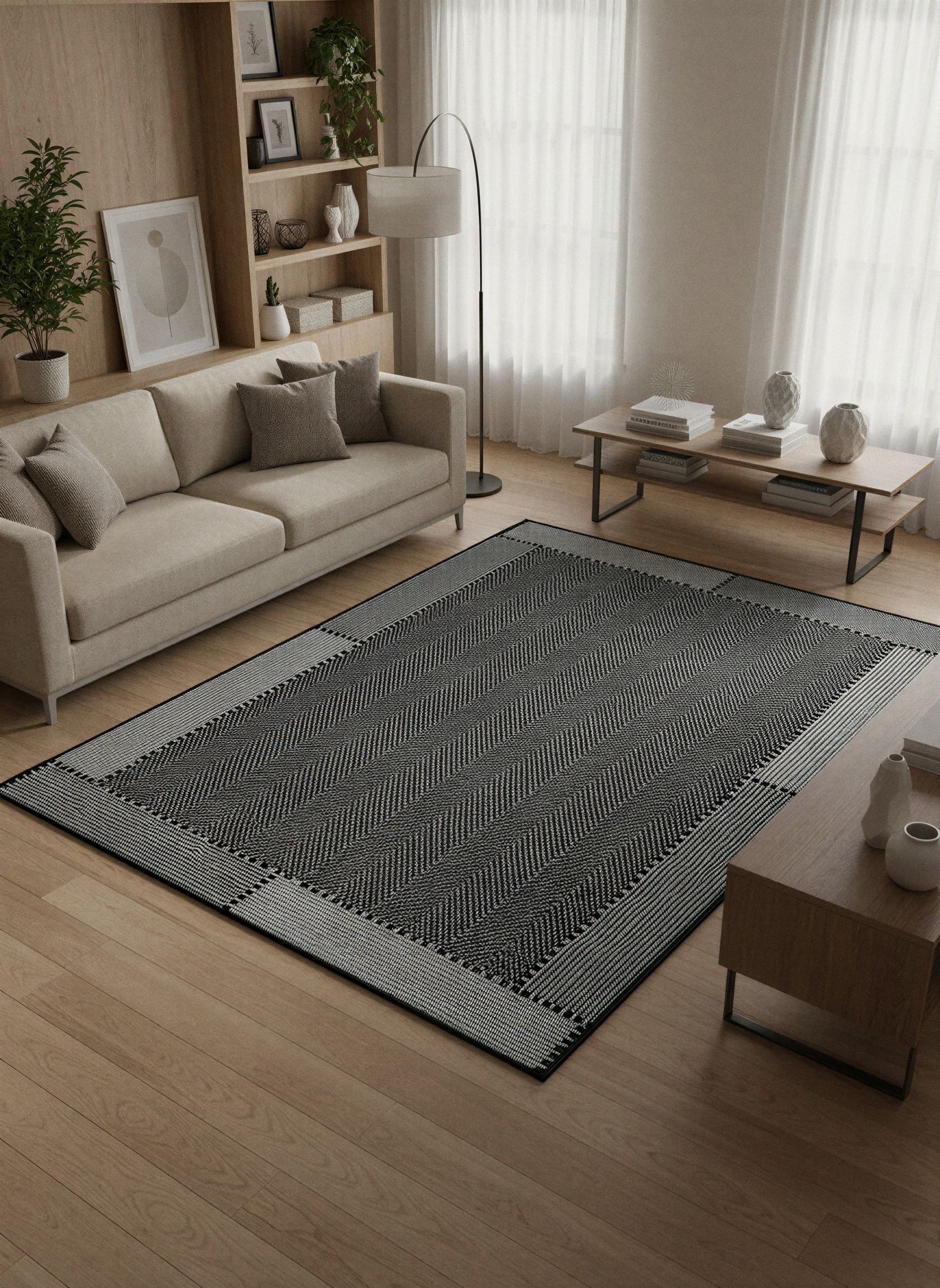 Arte VN018-2 Modern Balıksırtı Desenli Dekoratif Şönil Halı