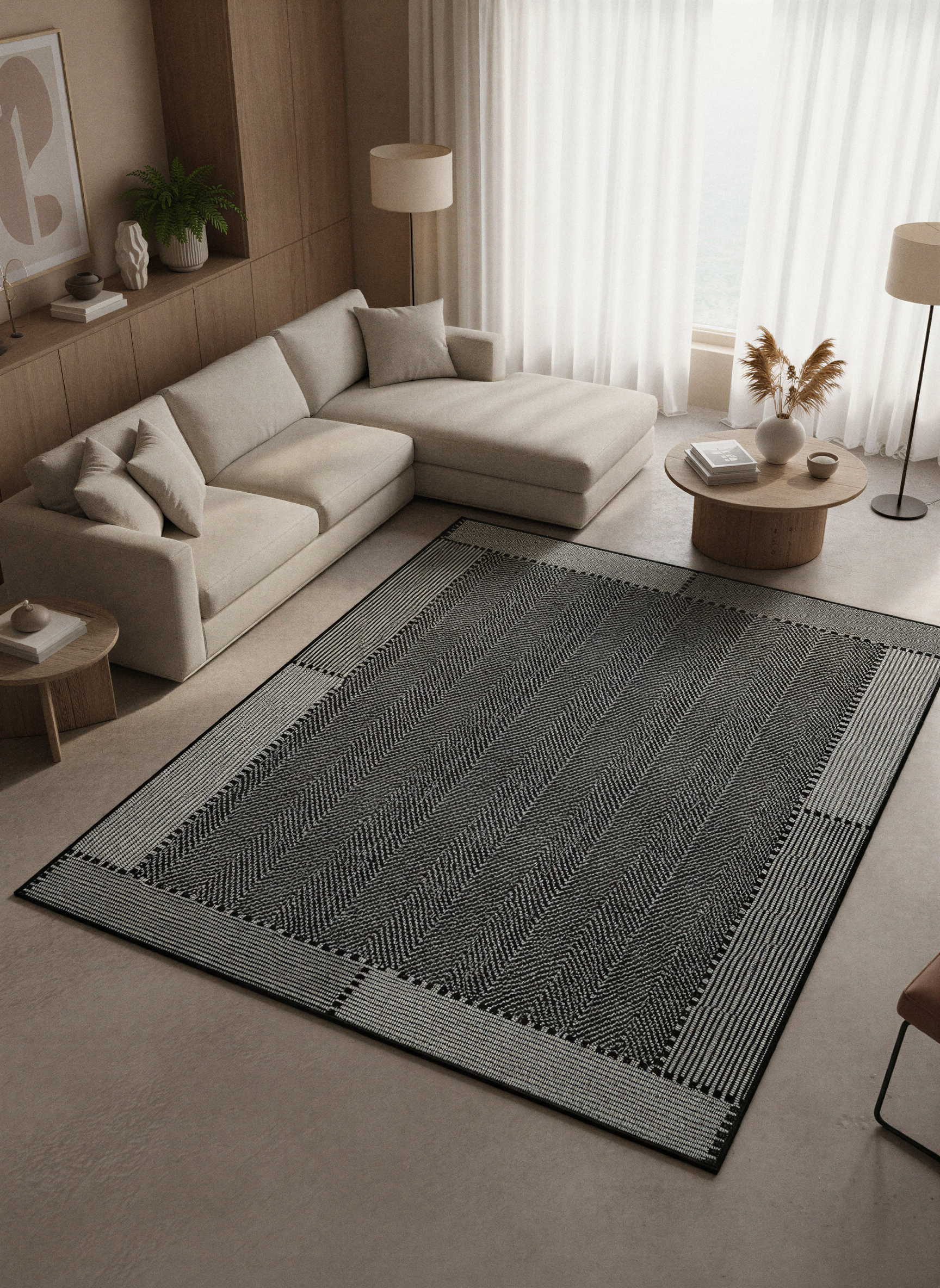 Arte VN018-2 Modern Balıksırtı Desenli Dekoratif Şönil Halı