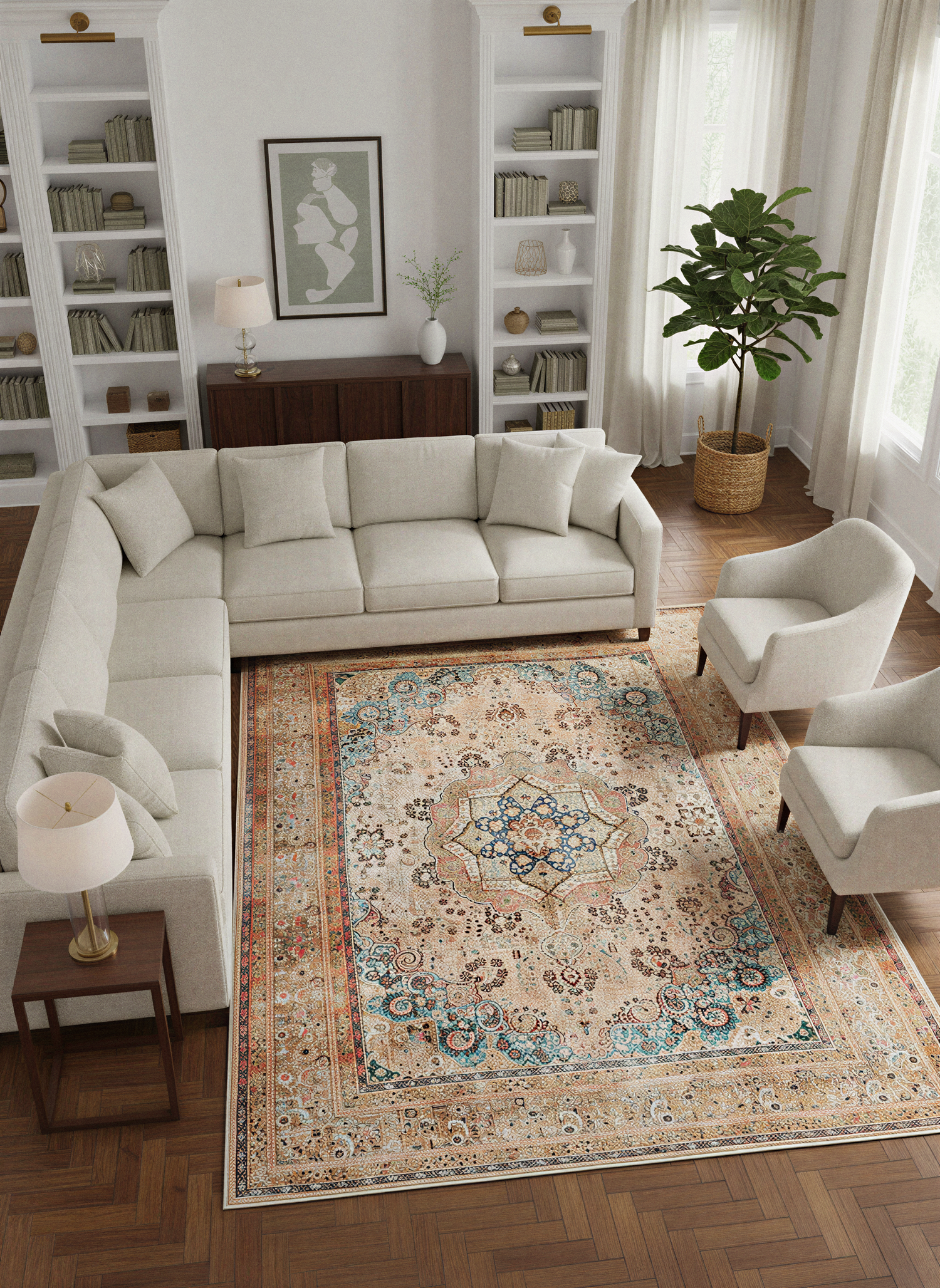 Arte VN019 Vintage Klasik Desenli Dekoratif Şönil Halı