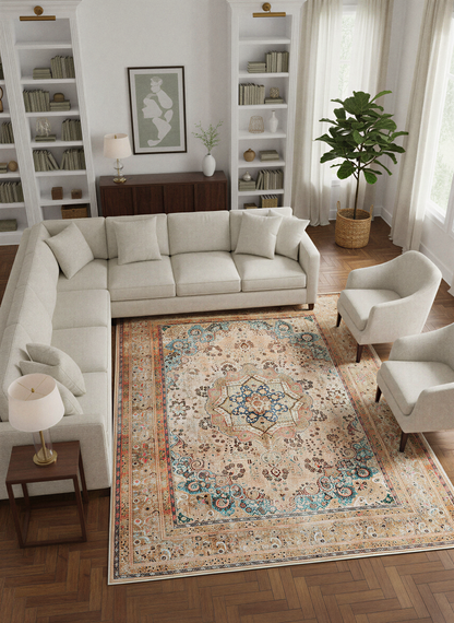 Arte VN019 Vintage Klasik Desenli Dekoratif Şönil Halı