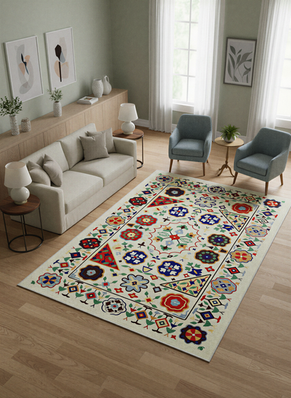 Arte VN021 Vintage Çiçek Figürlü Dekoratif Şönil Halı