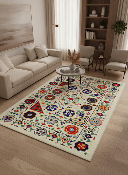 Arte VN021 Vintage Çiçek Figürlü Dekoratif Şönil Halı