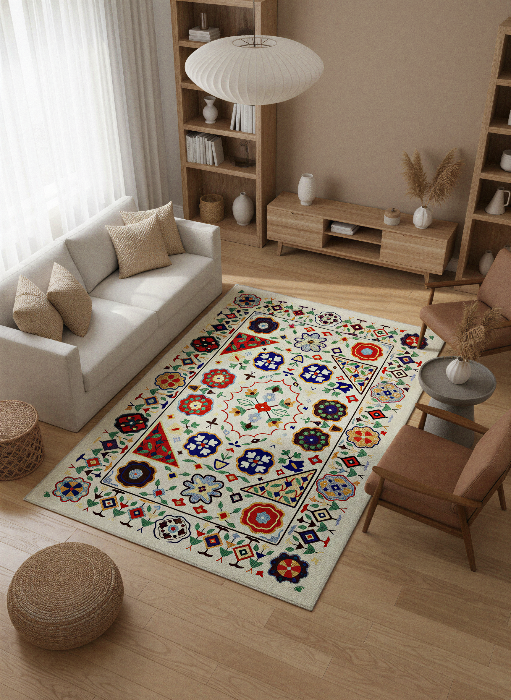 Arte VN021 Vintage Çiçek Figürlü Dekoratif Şönil Halı