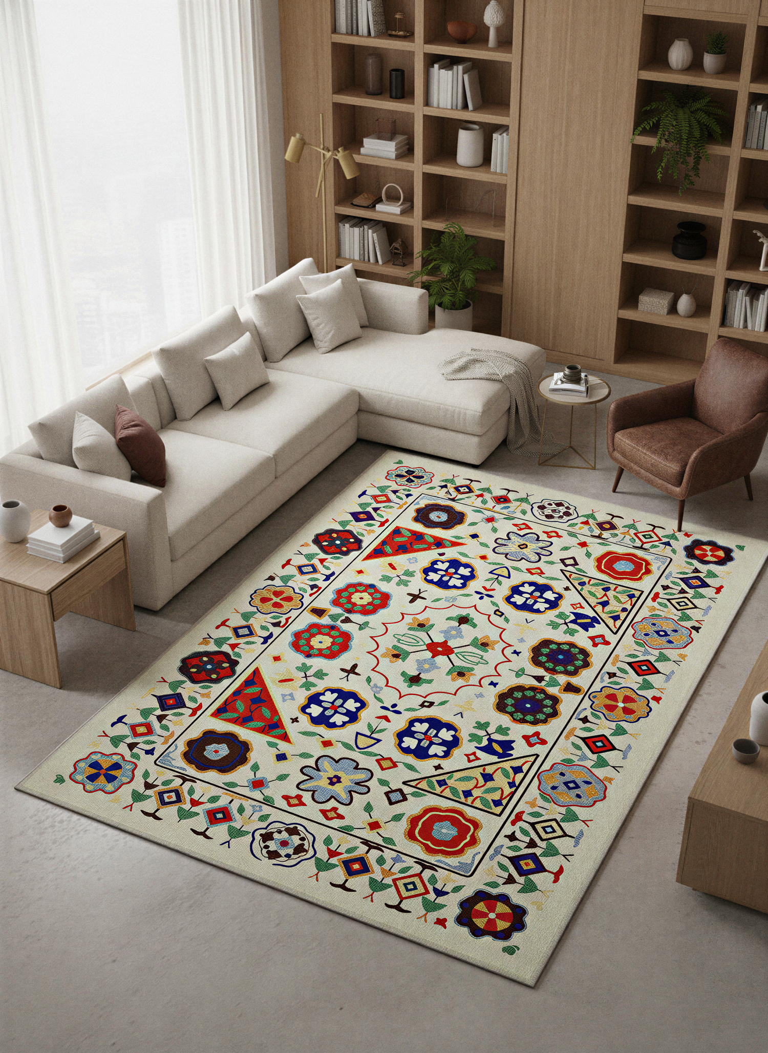 Arte VN021 Vintage Çiçek Figürlü Dekoratif Şönil Halı