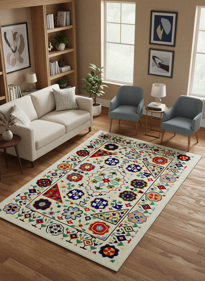 Arte VN021 Vintage Çiçek Figürlü Dekoratif Şönil Halı