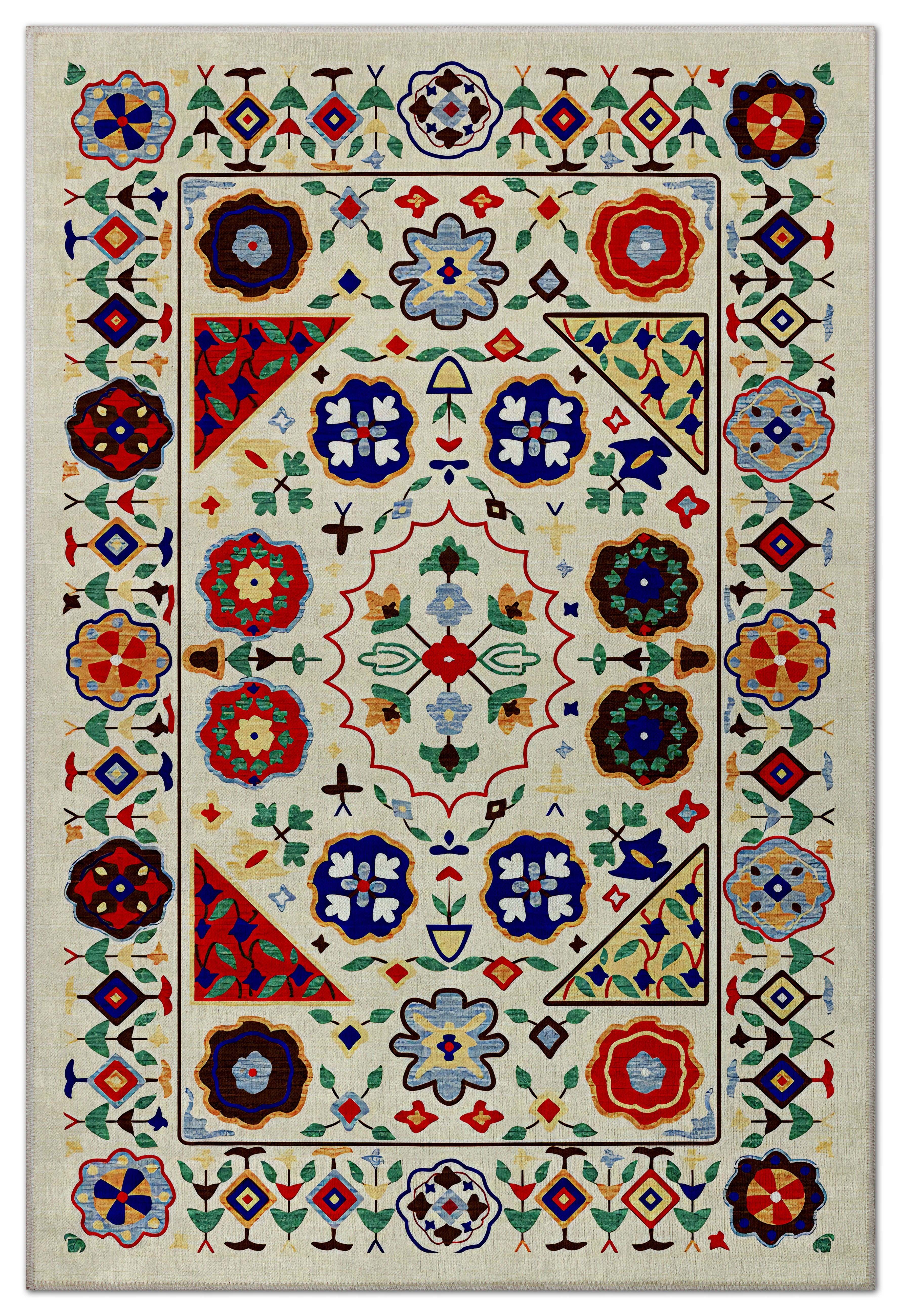 Arte VN021 Vintage Çiçek Figürlü Dekoratif Şönil Halı