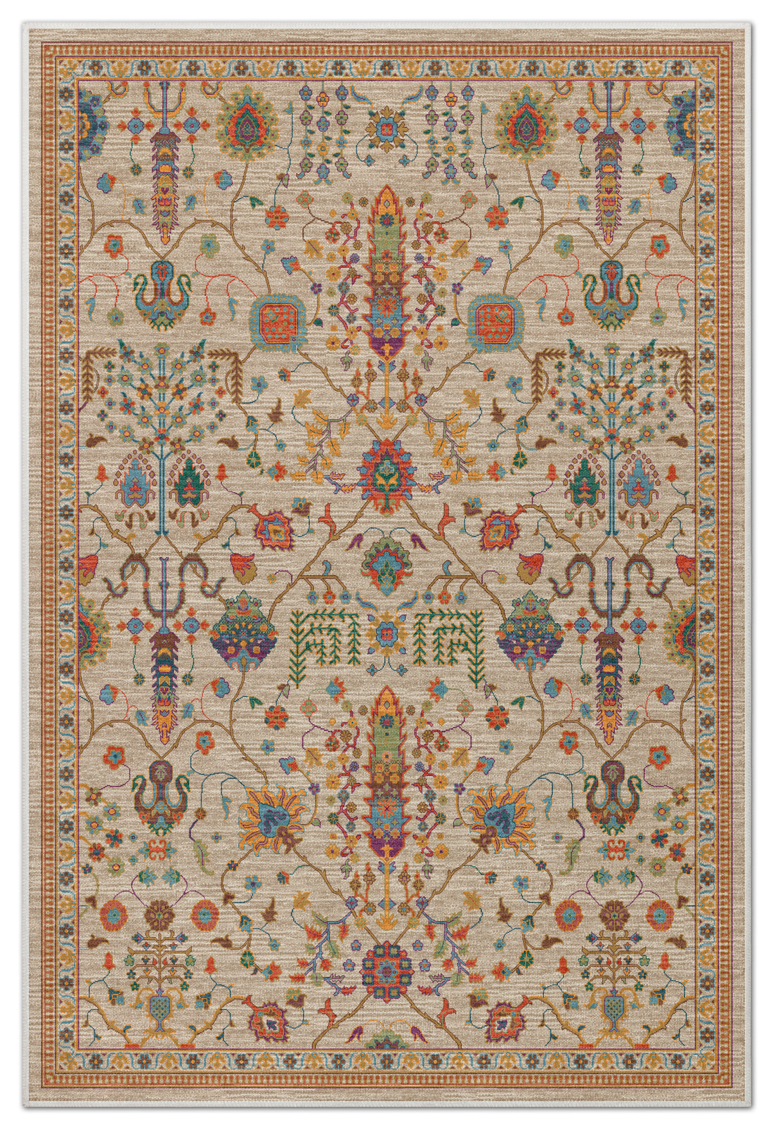 Arte VN029 Vintage Çiçek Figürlü Renkli Dekoratif Şönil Halı