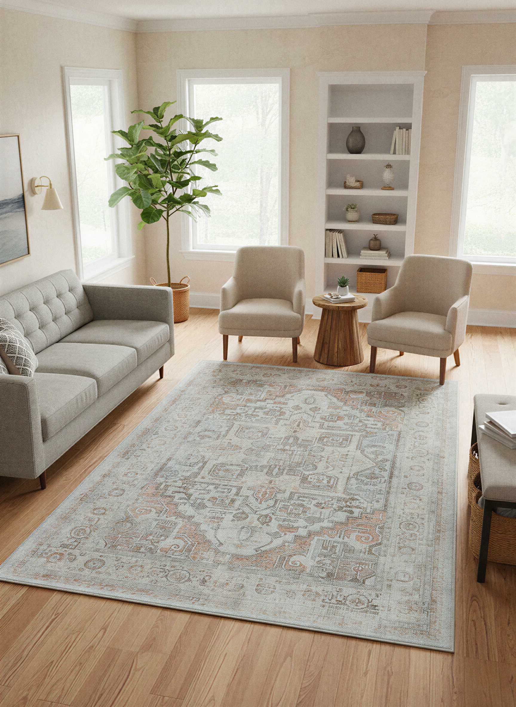 Arte VN033-2 Vintage Klasik Desenli Dekoratif Şönil Halı