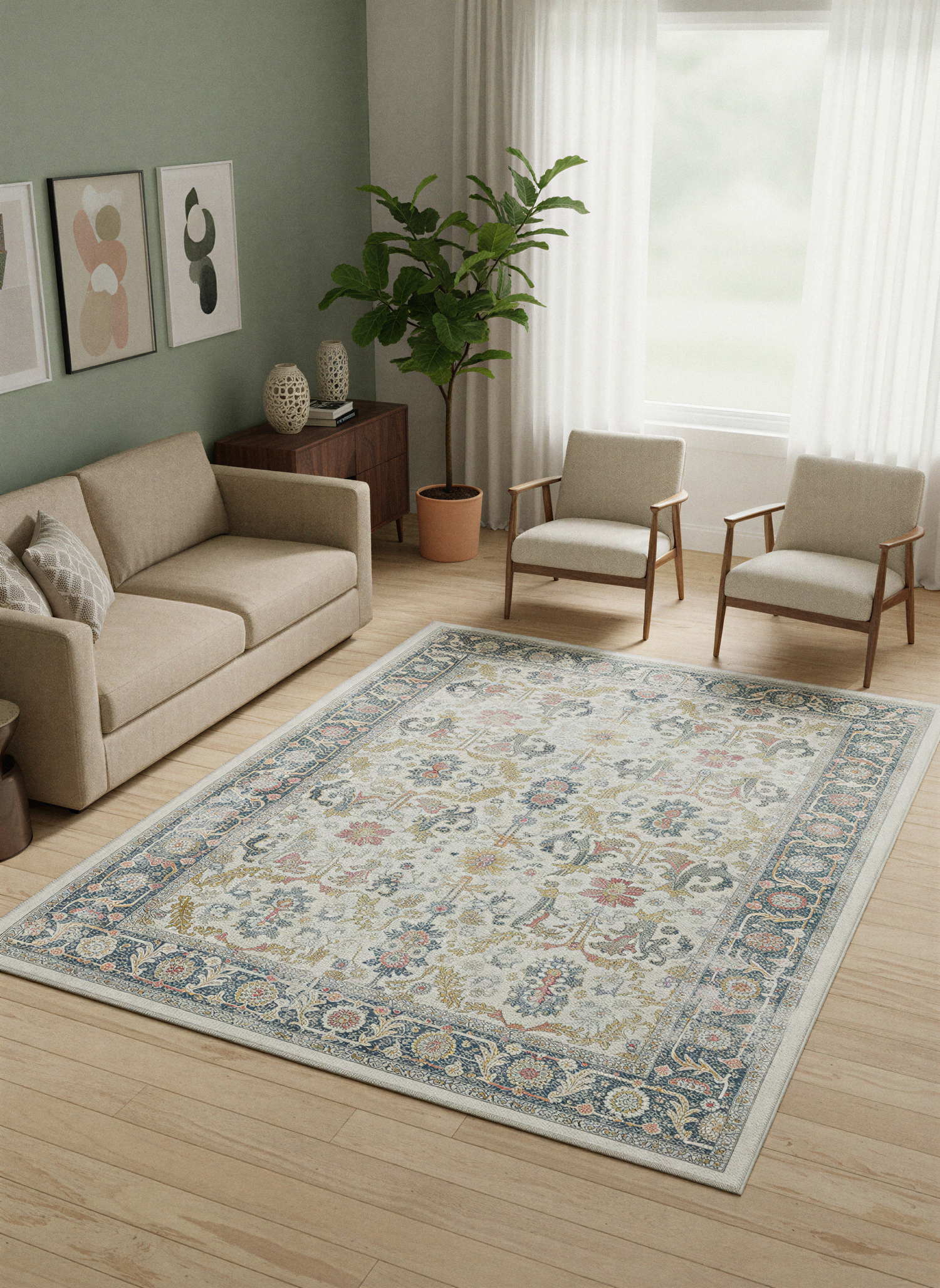 Arte VN037 Vintage Klasik Desenli Dekoratif Şönil Halı