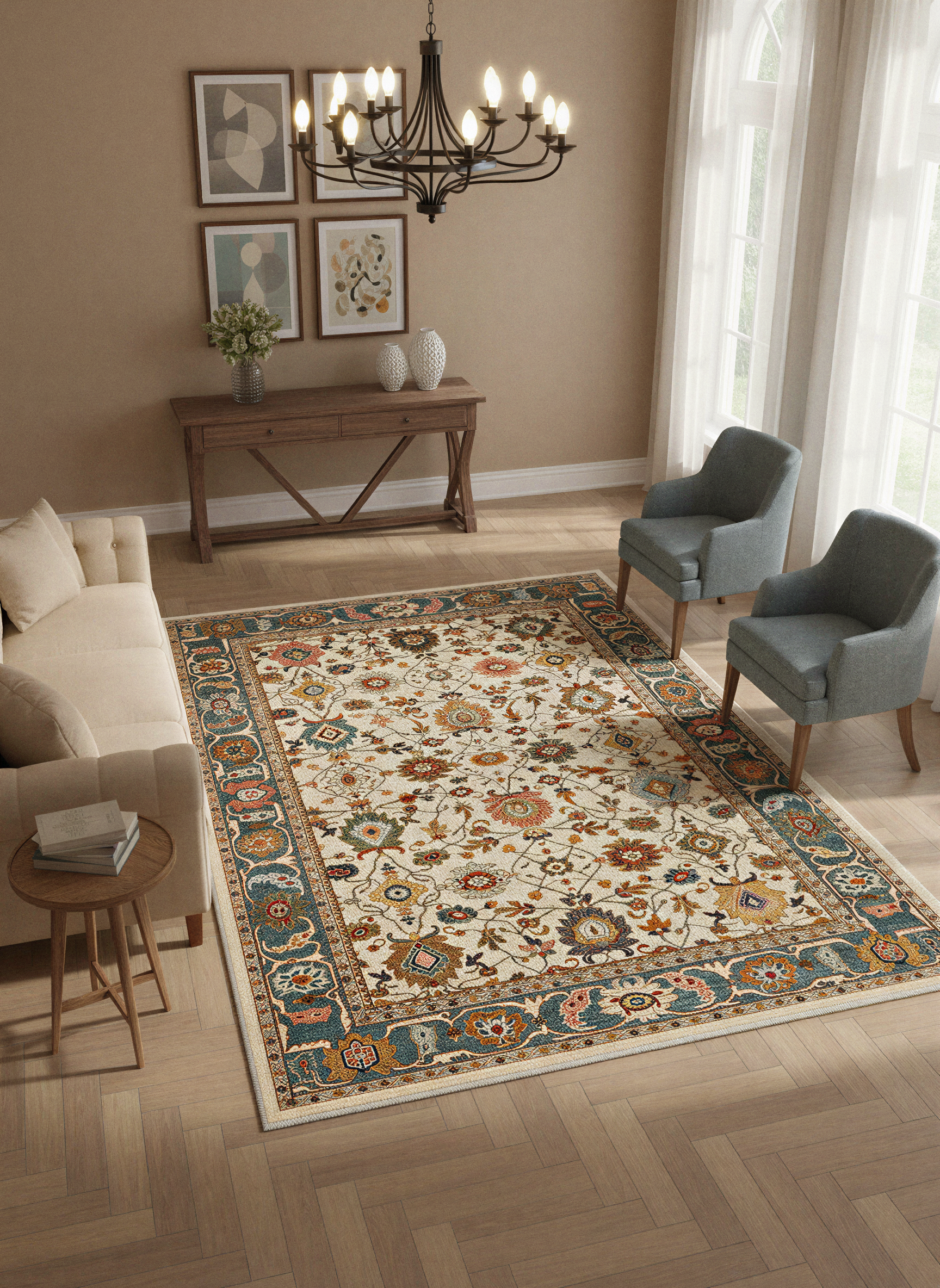 Arte VN038 Vintage Klasik Desenli Dekoratif Şönil Halı