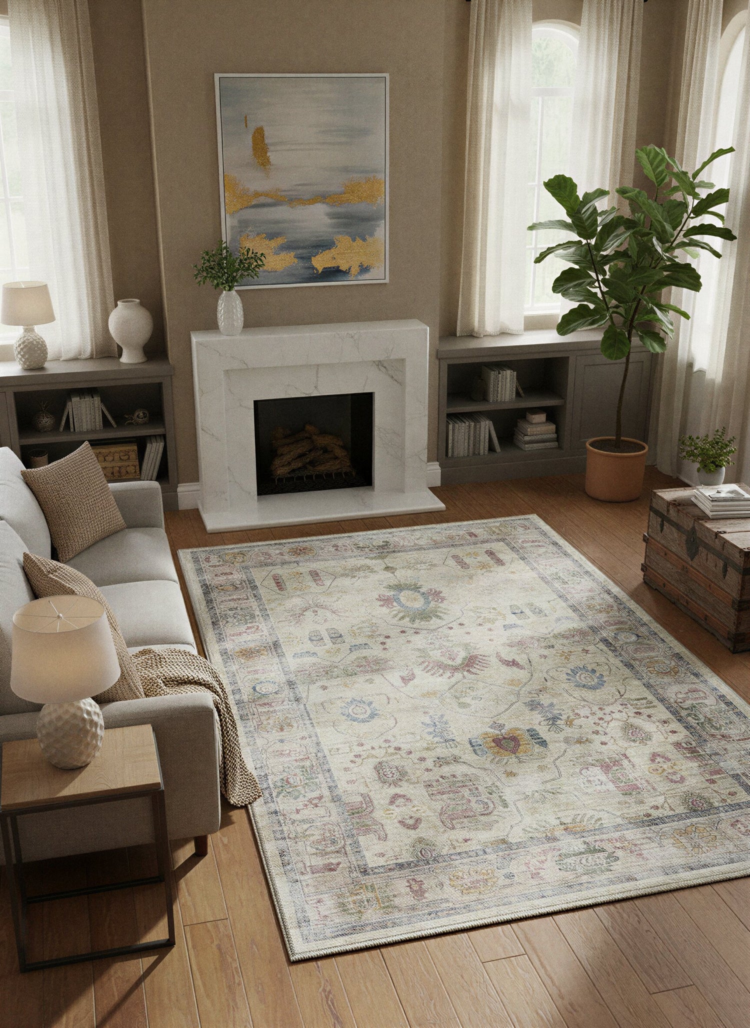 Arte VN041 Vintage Klasik Desenli Dekoratif Şönil Halı