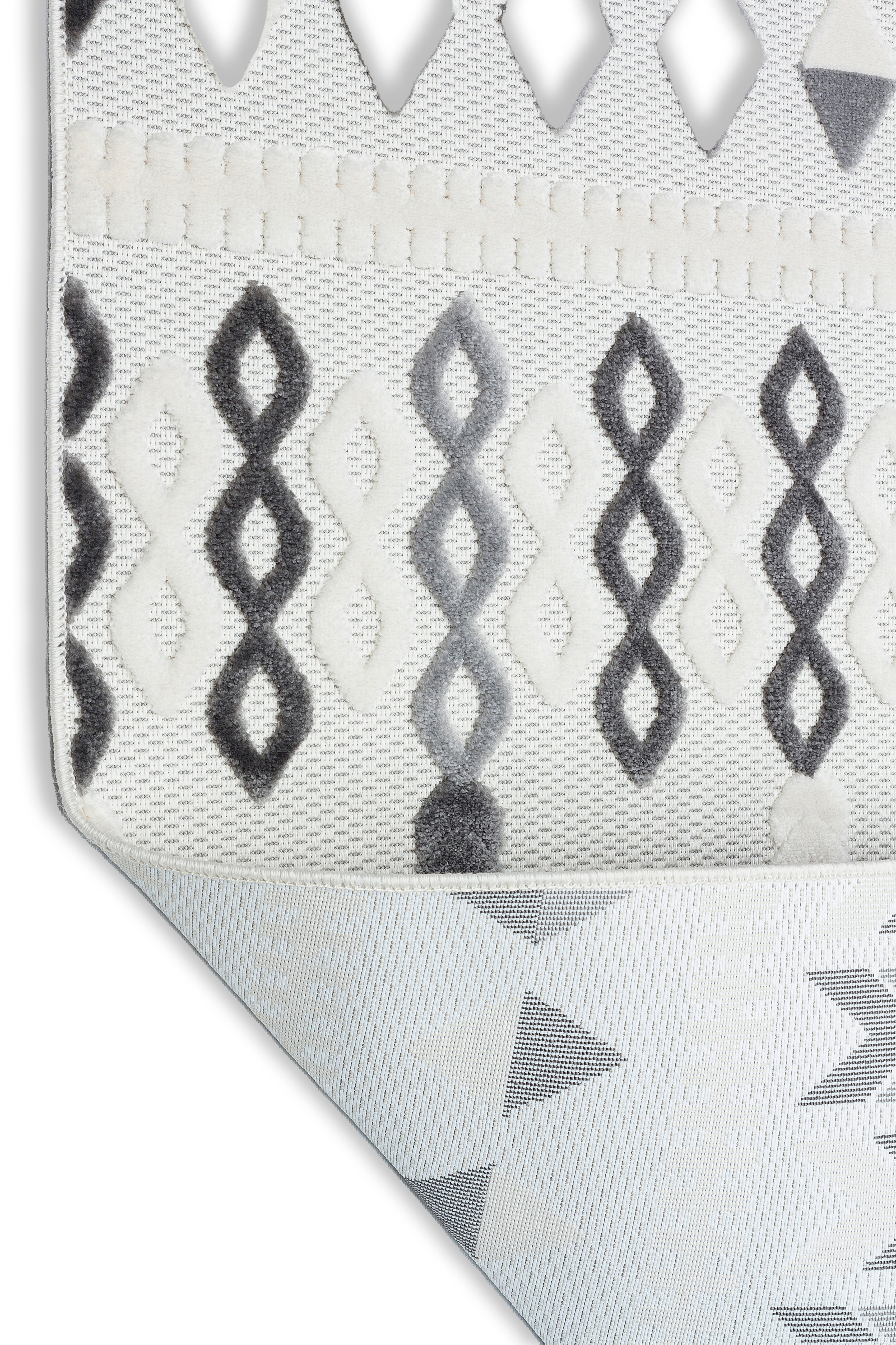 ARYA 5023-G-GRİ BEYAZ Geometrik Desenli Dokuma Salon Koridor Mutfak Halısı-KP