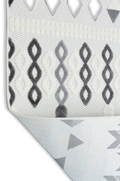ARYA 5023-G-GRİ BEYAZ Geometrik Desenli Dokuma Salon Koridor Mutfak Halısı-KP