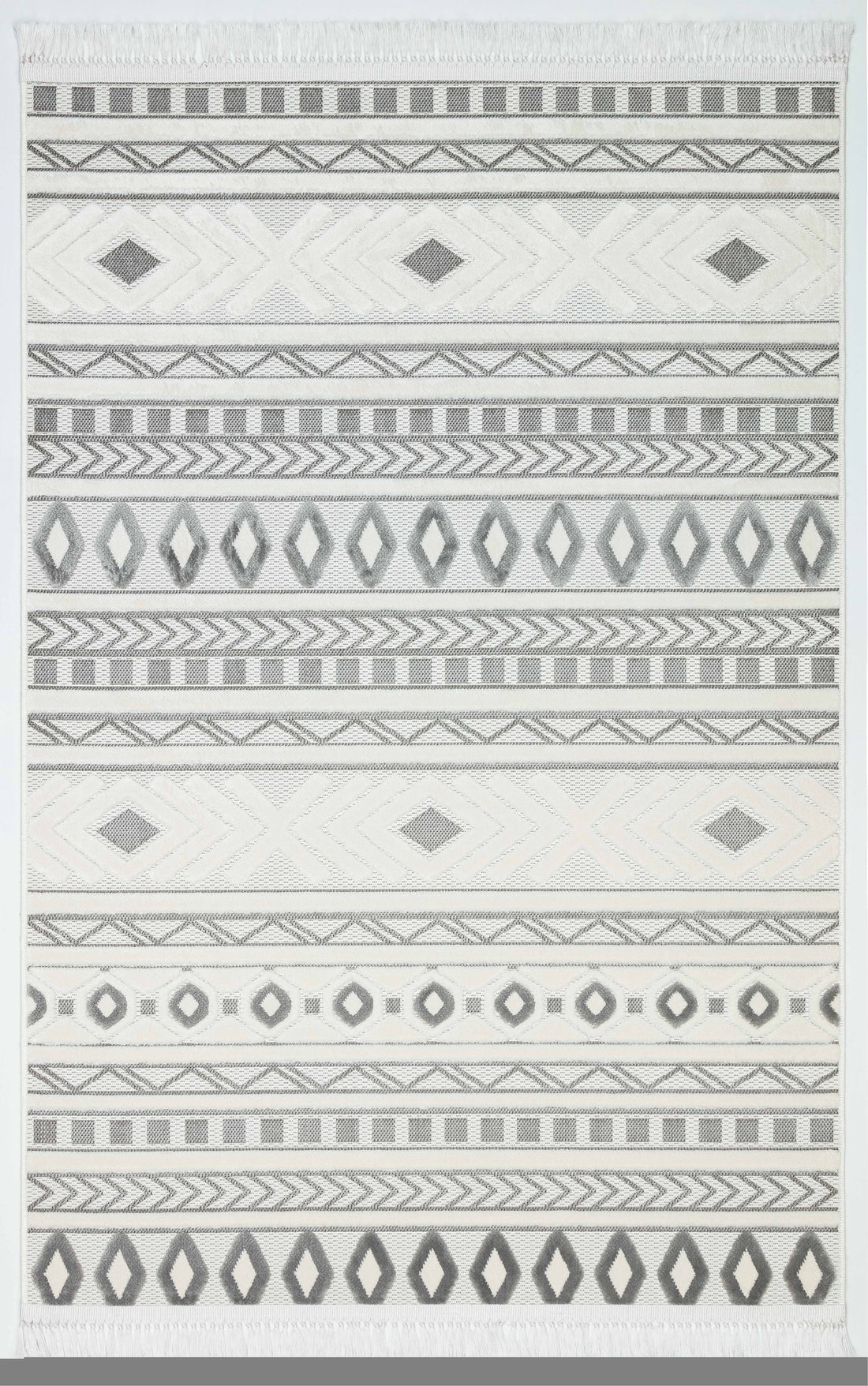 ARYA 5030-G-GRİ BEYAZ Geometrik Desenli Dokuma Salon Koridor Mutfak Halısı-KP