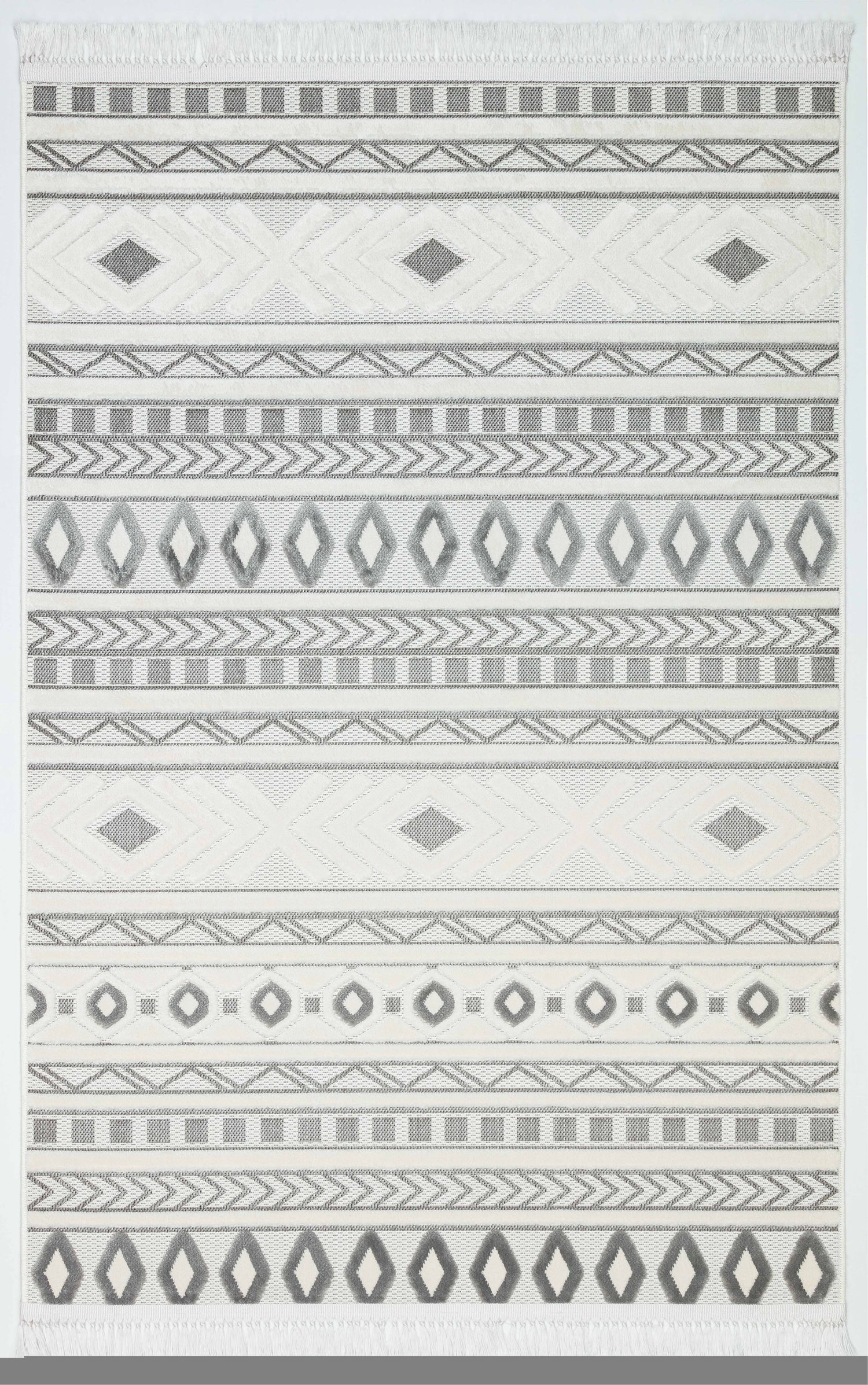 ARYA 5030-G-GRİ BEYAZ Geometrik Desenli Dokuma Salon Koridor Mutfak Halısı-KP