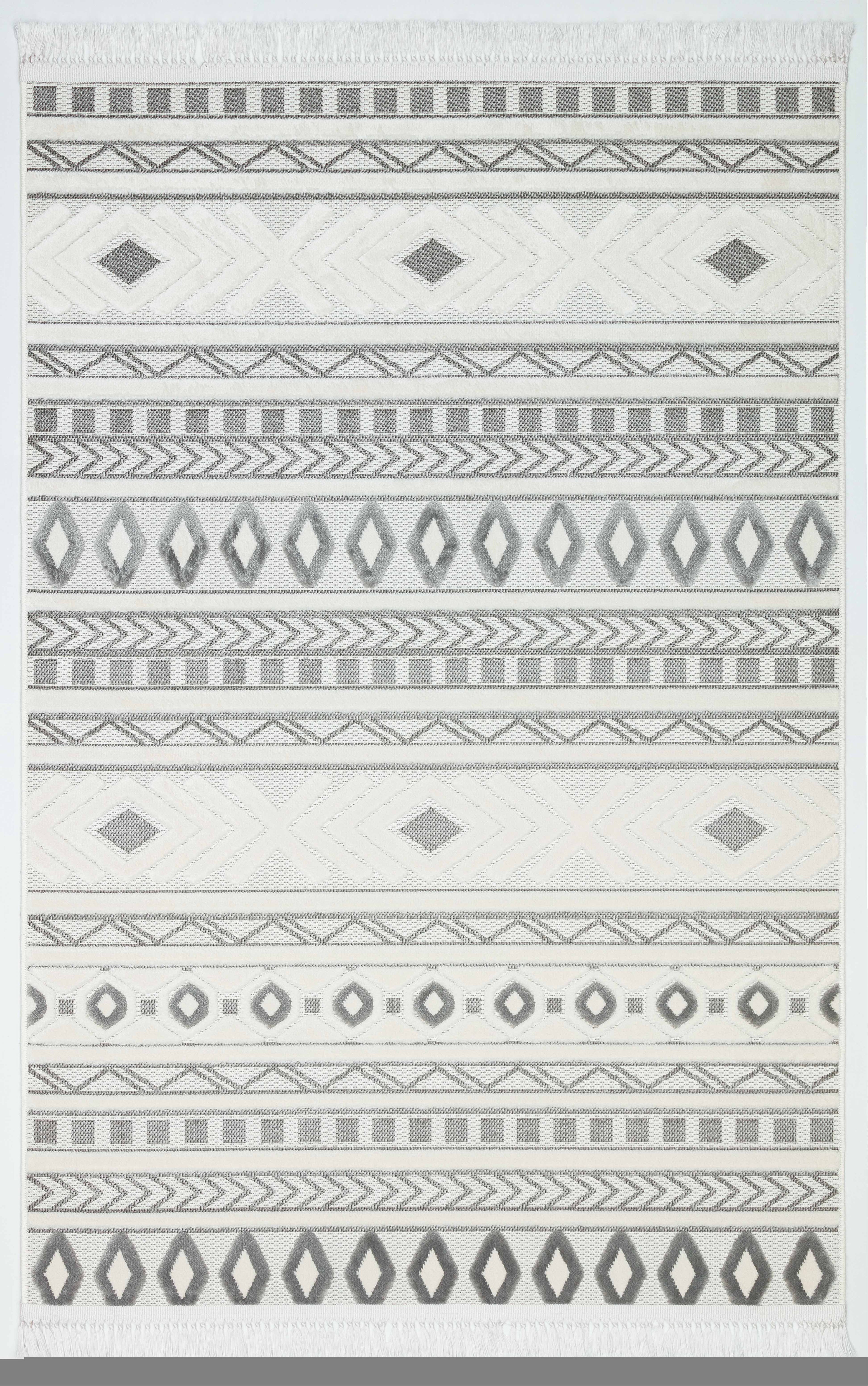 ARYA 5030-G-GRİ BEYAZ Geometrik Desenli Dokuma Salon Koridor Mutfak Halısı-KP