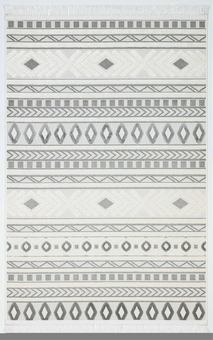 ARYA 5030-G-GRİ BEYAZ Geometrik Desenli Dokuma Salon Koridor Mutfak Halısı-KP
