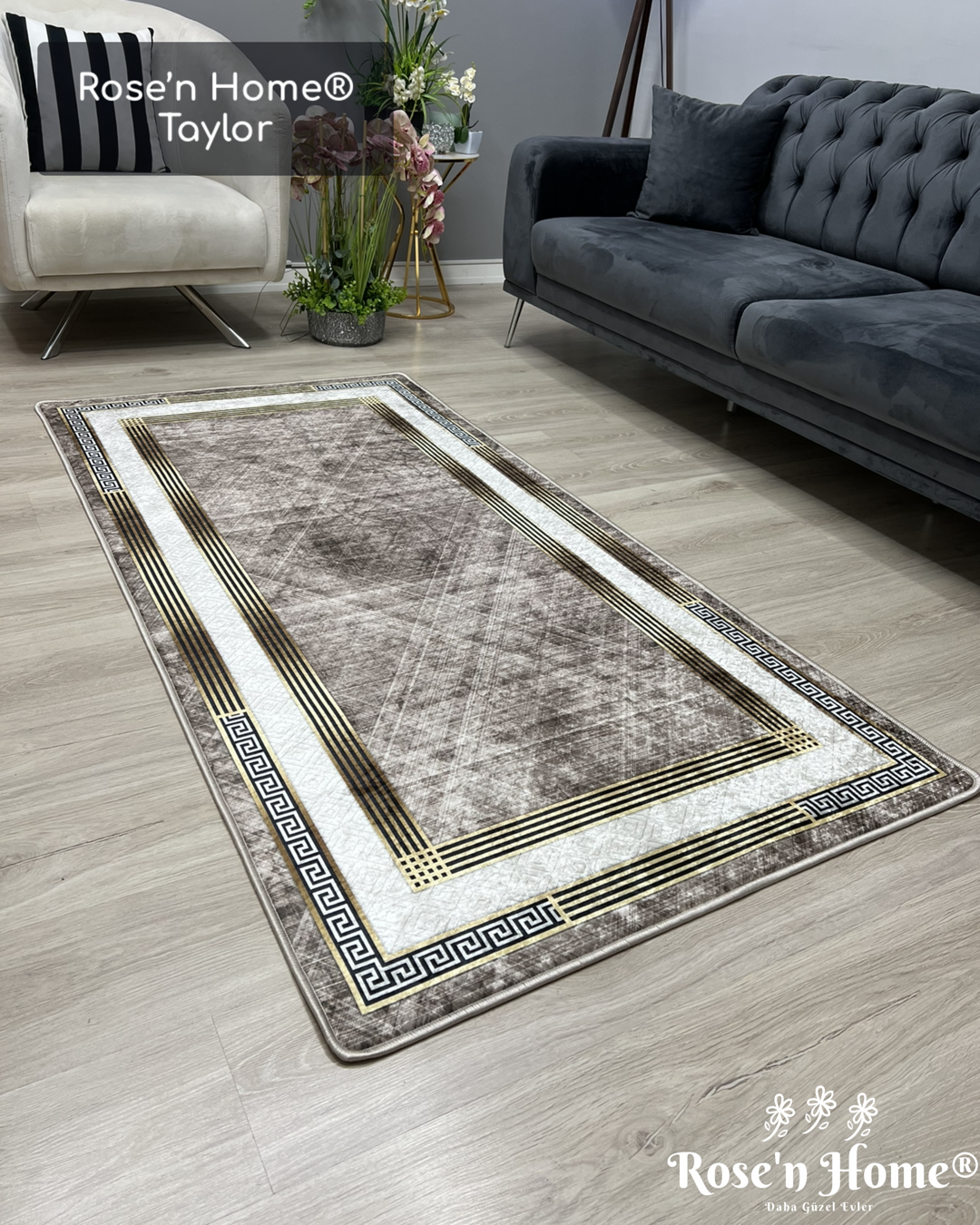 TAYLOR VİZON - %100 Pamuk Dokuma Taban Makinede Yıkanabilir Kaymaz Halı