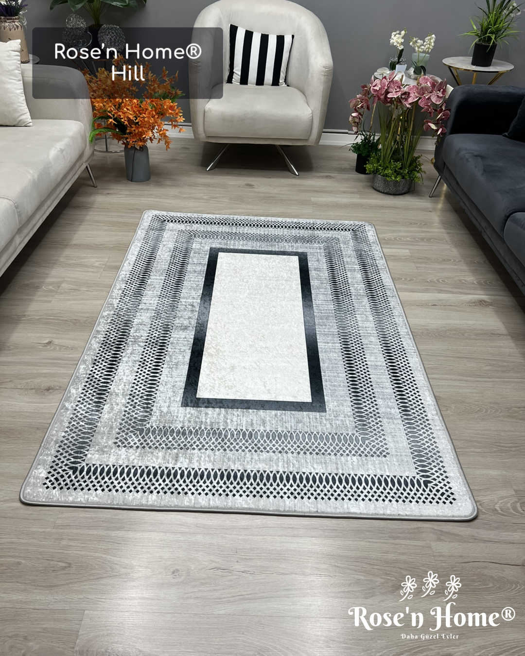 HİLL - %100 Pamuk Dokuma Taban Makinede Yıkanabilir Kaymaz Halı